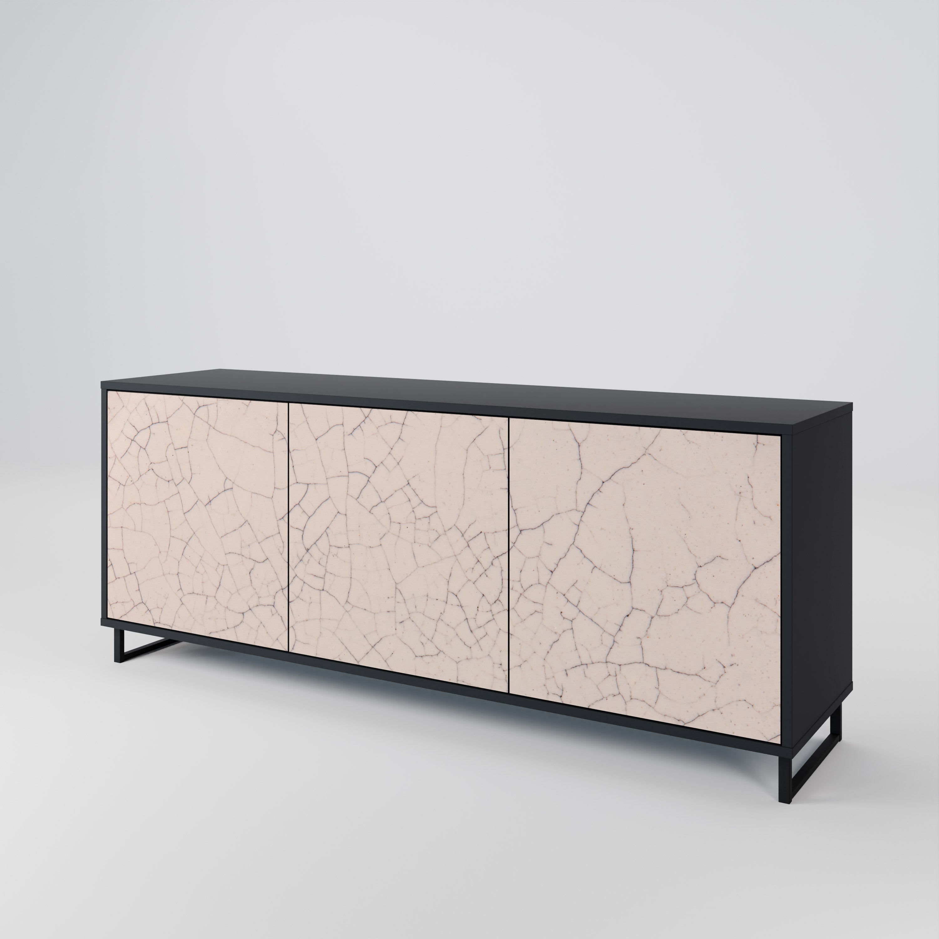 CERAMIC TEXTURE 3-Door Sideboard in Black Finish