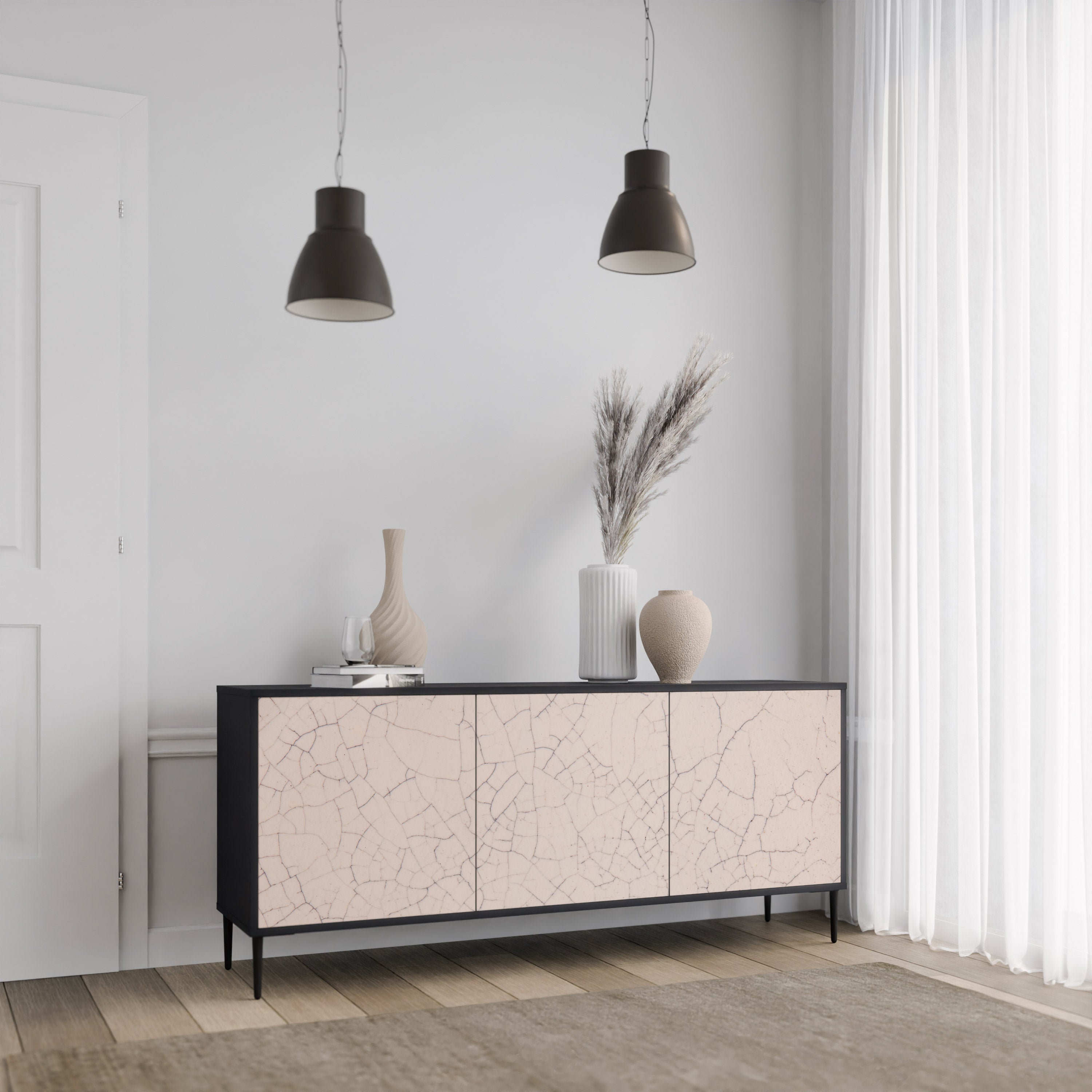 CERAMIC TEXTURE 3-Door Sideboard in Black Finish