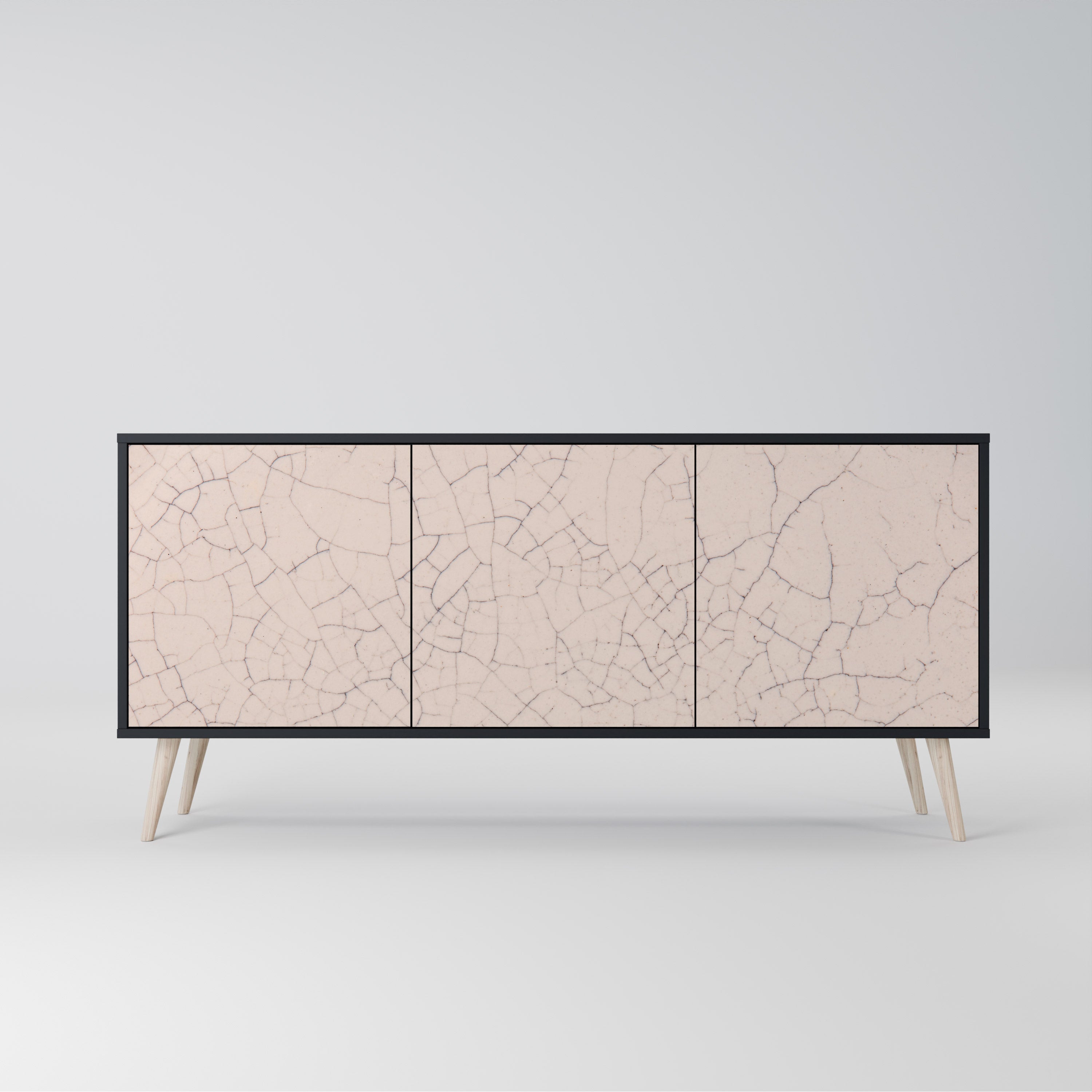 CERAMIC TEXTURE 3-Door Sideboard in Black Finish