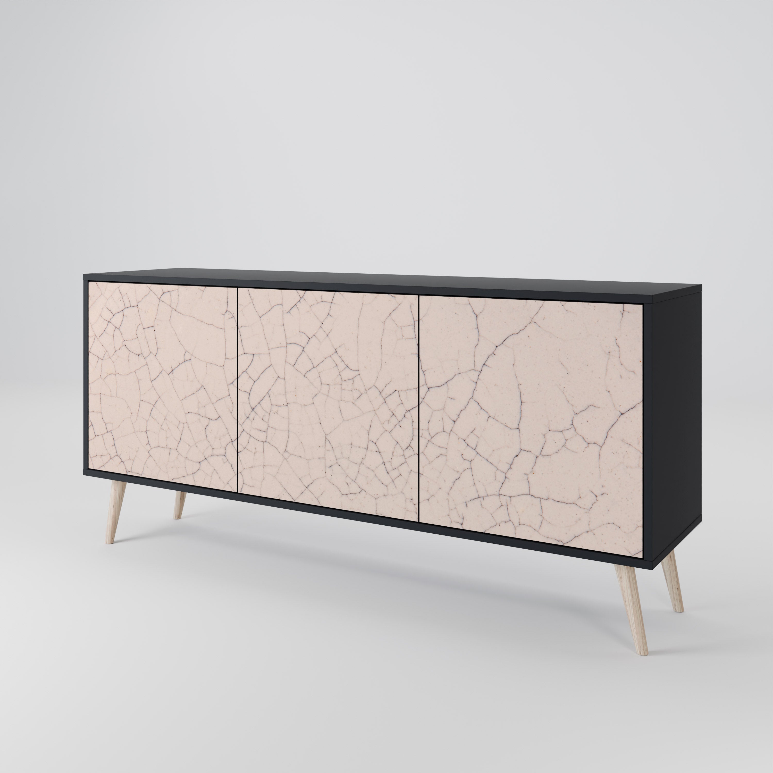 CERAMIC TEXTURE 3-Door Sideboard in Black Finish