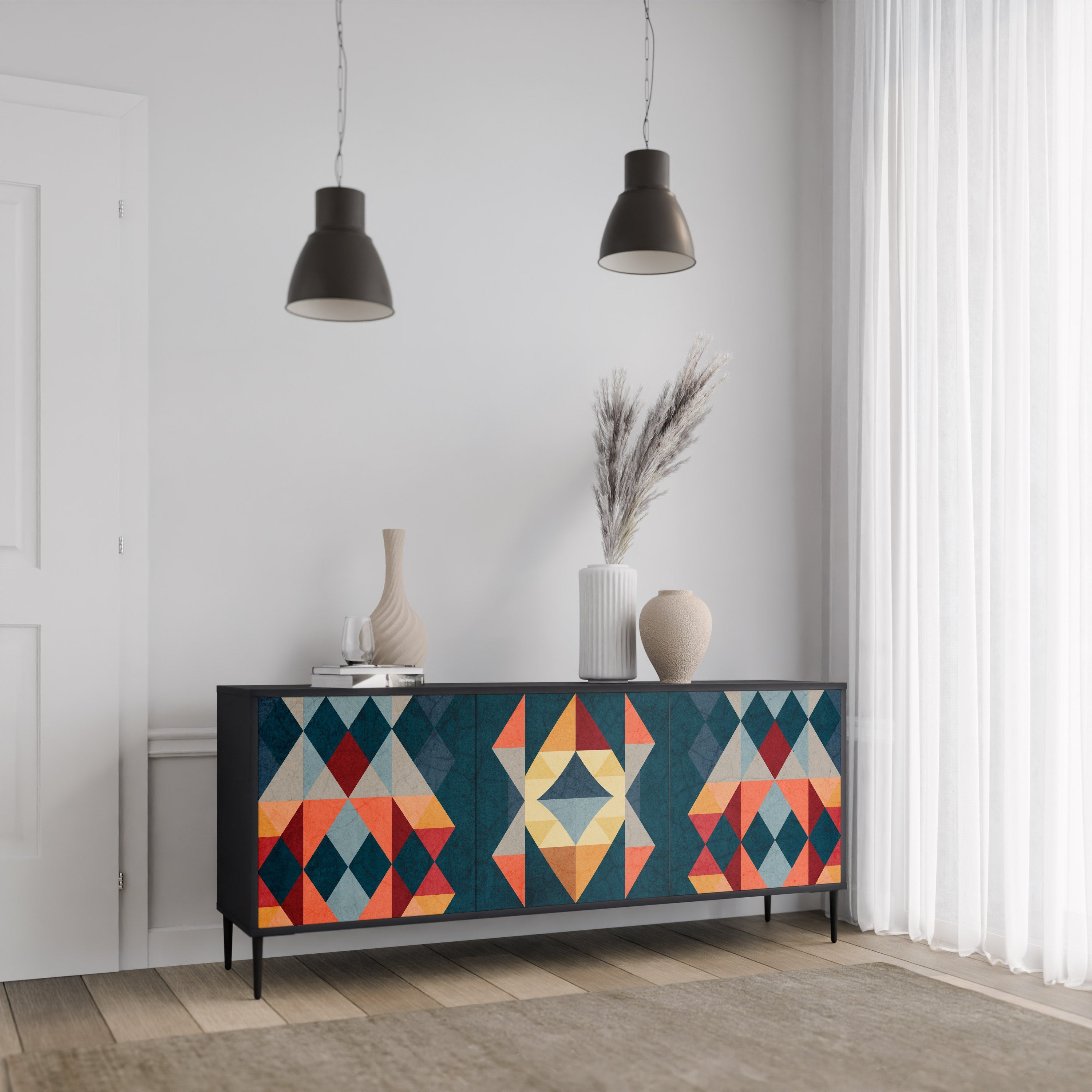 CRACKED ILLUSION 3-Door Sideboard in Black Finish