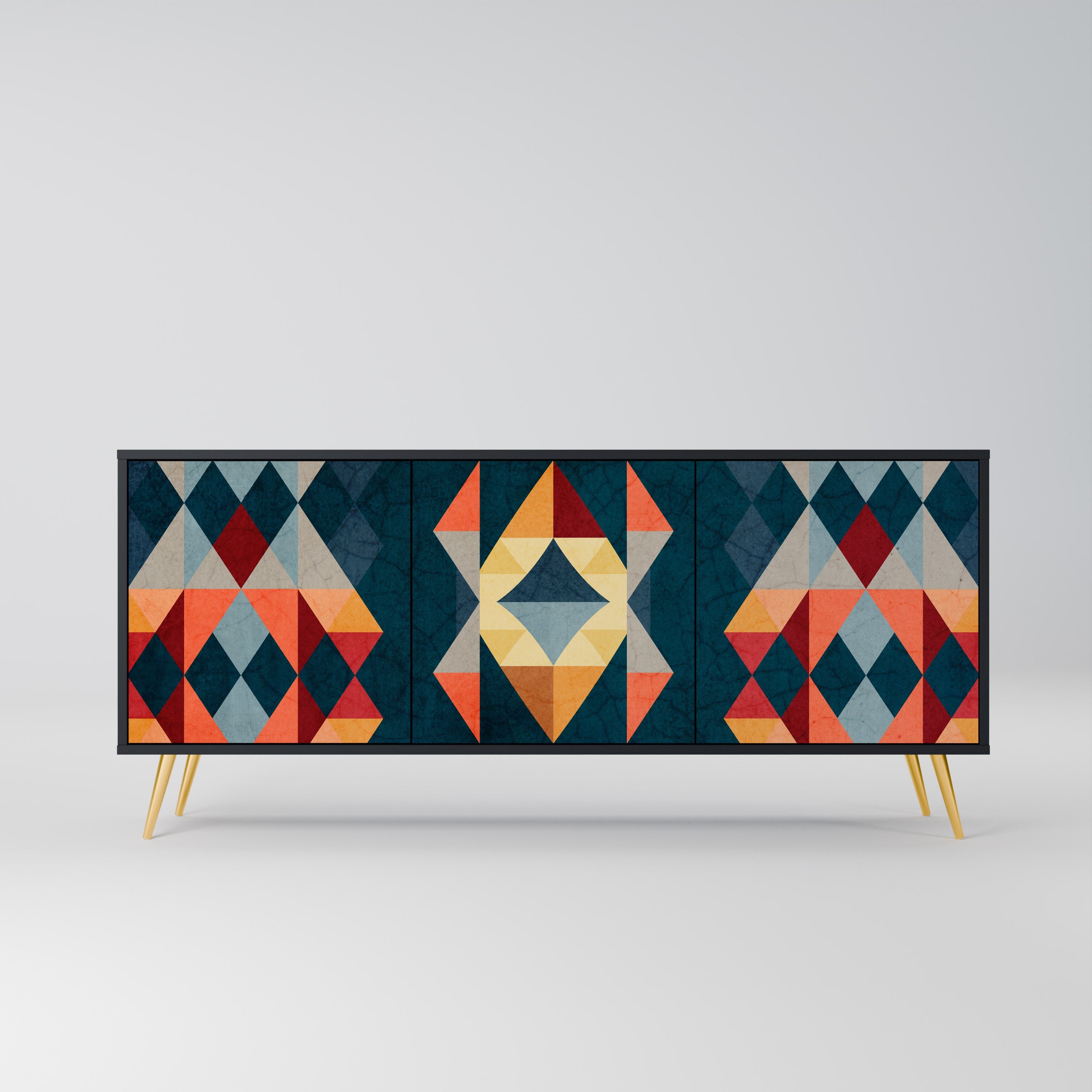 CRACKED ILLUSION 3-Door Sideboard in Black Finish