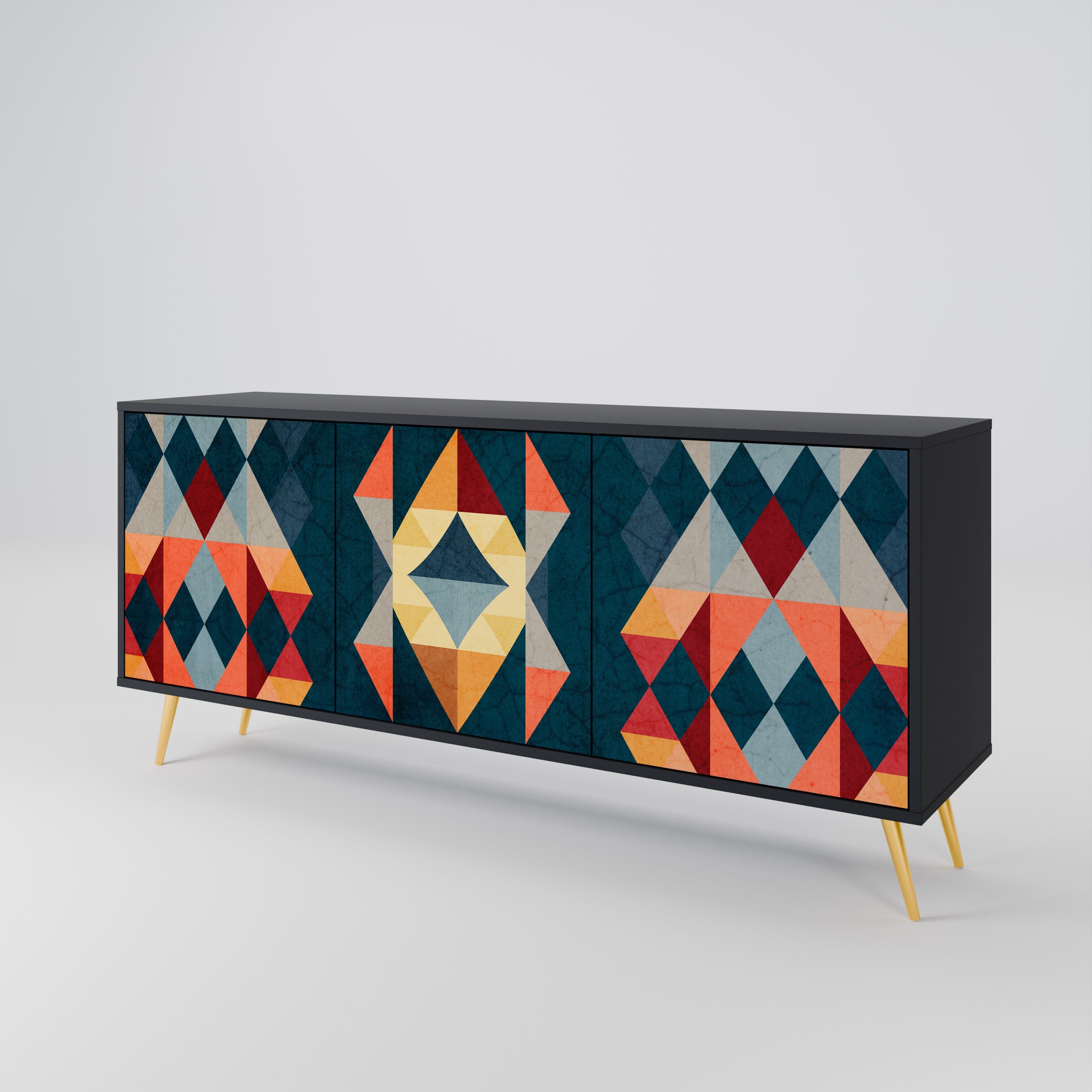CRACKED ILLUSION 3-Door Sideboard in Black Finish