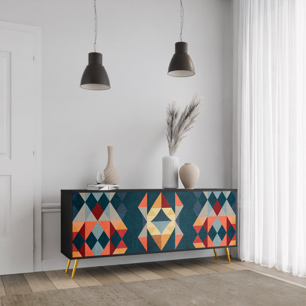 CRACKED ILLUSION 3-Door Sideboard in Black Finish