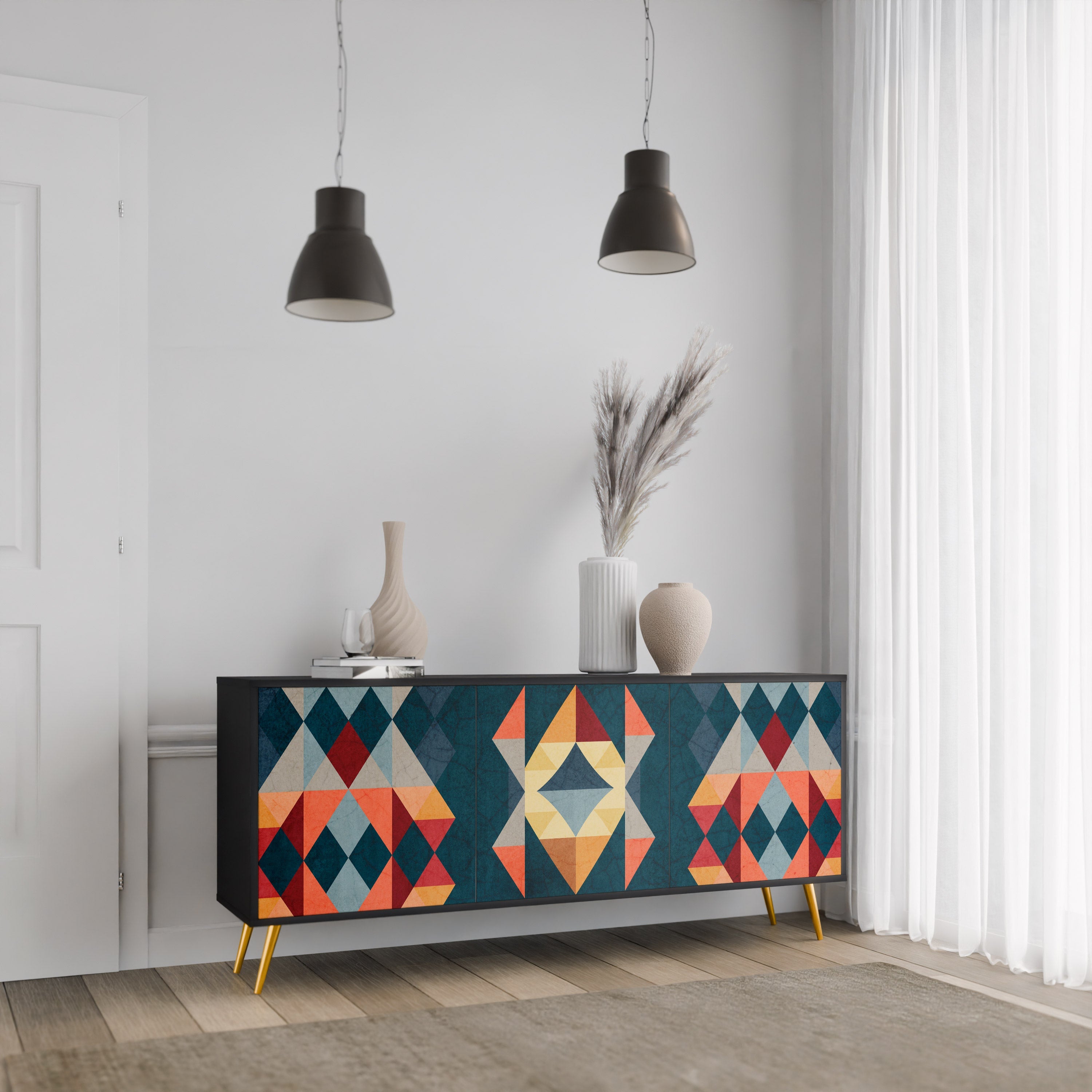 CRACKED ILLUSION 3-Door Sideboard in Black Finish