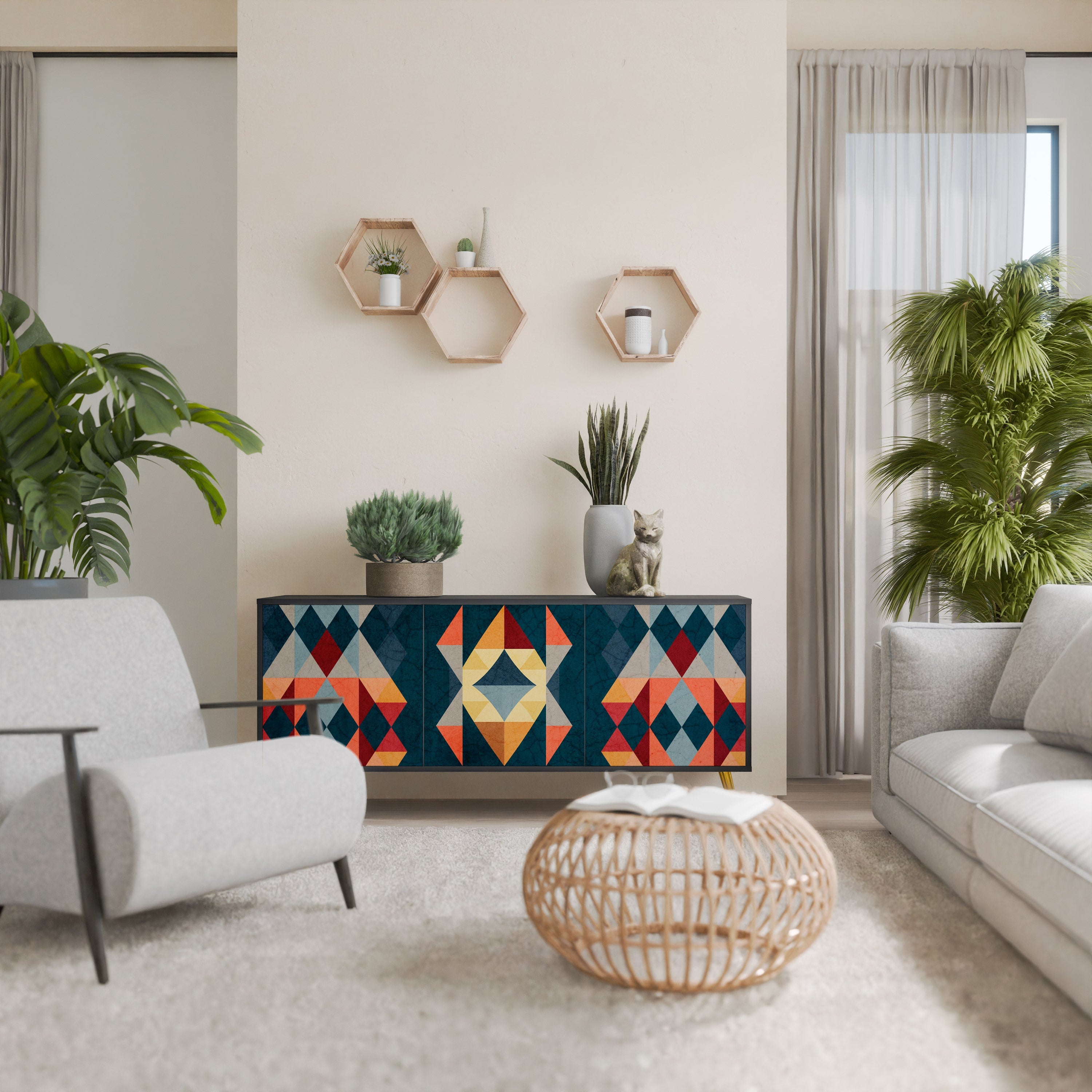 CRACKED ILLUSION 3-Door Sideboard in Black Finish