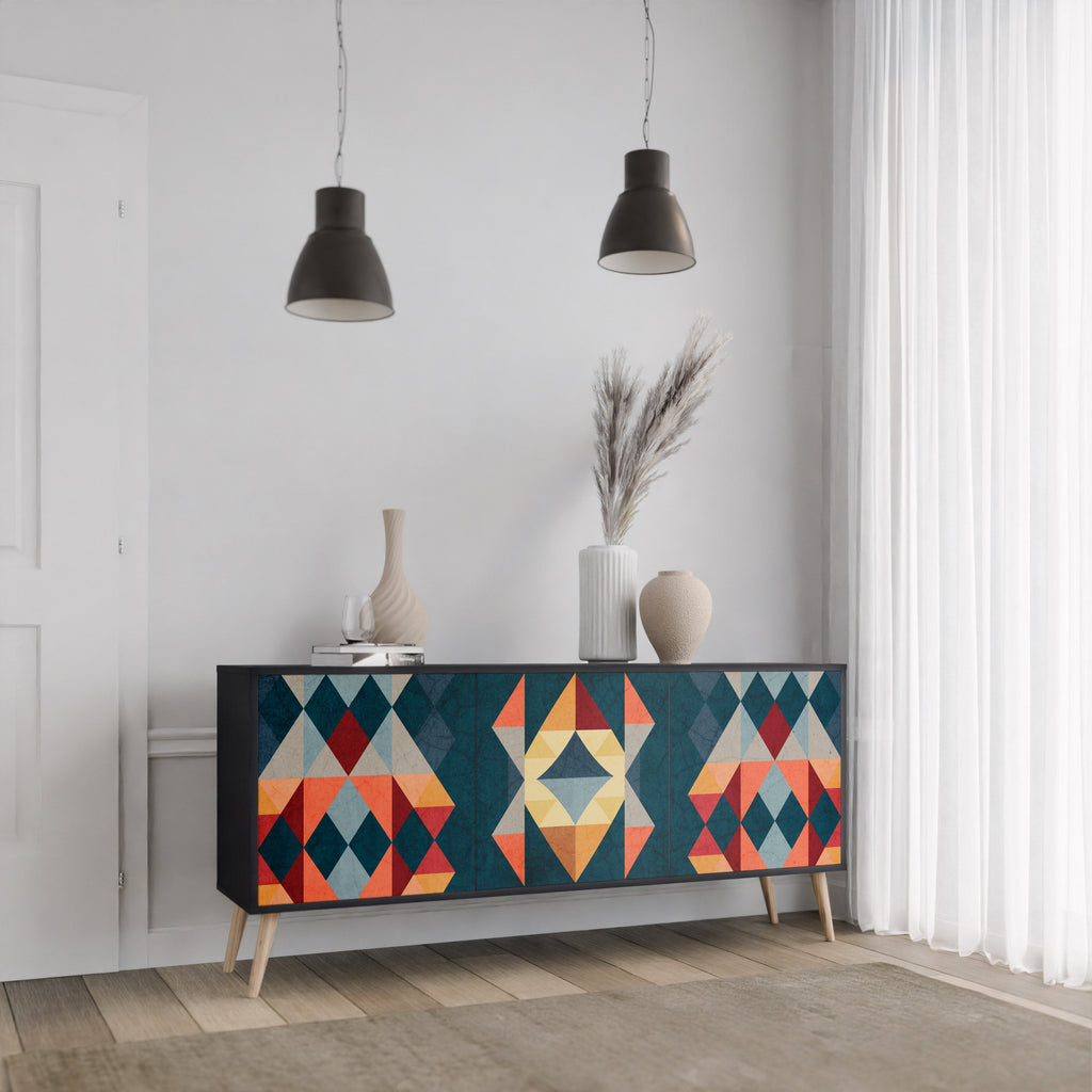 CRACKED ILLUSION 3-Door Sideboard in Black Finish