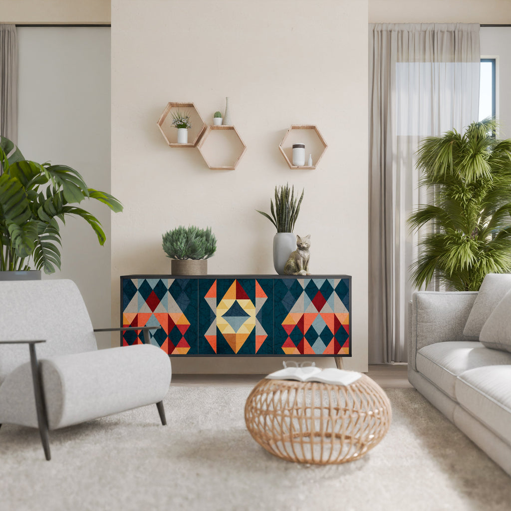 CRACKED ILLUSION 3-Door Sideboard in Black Finish