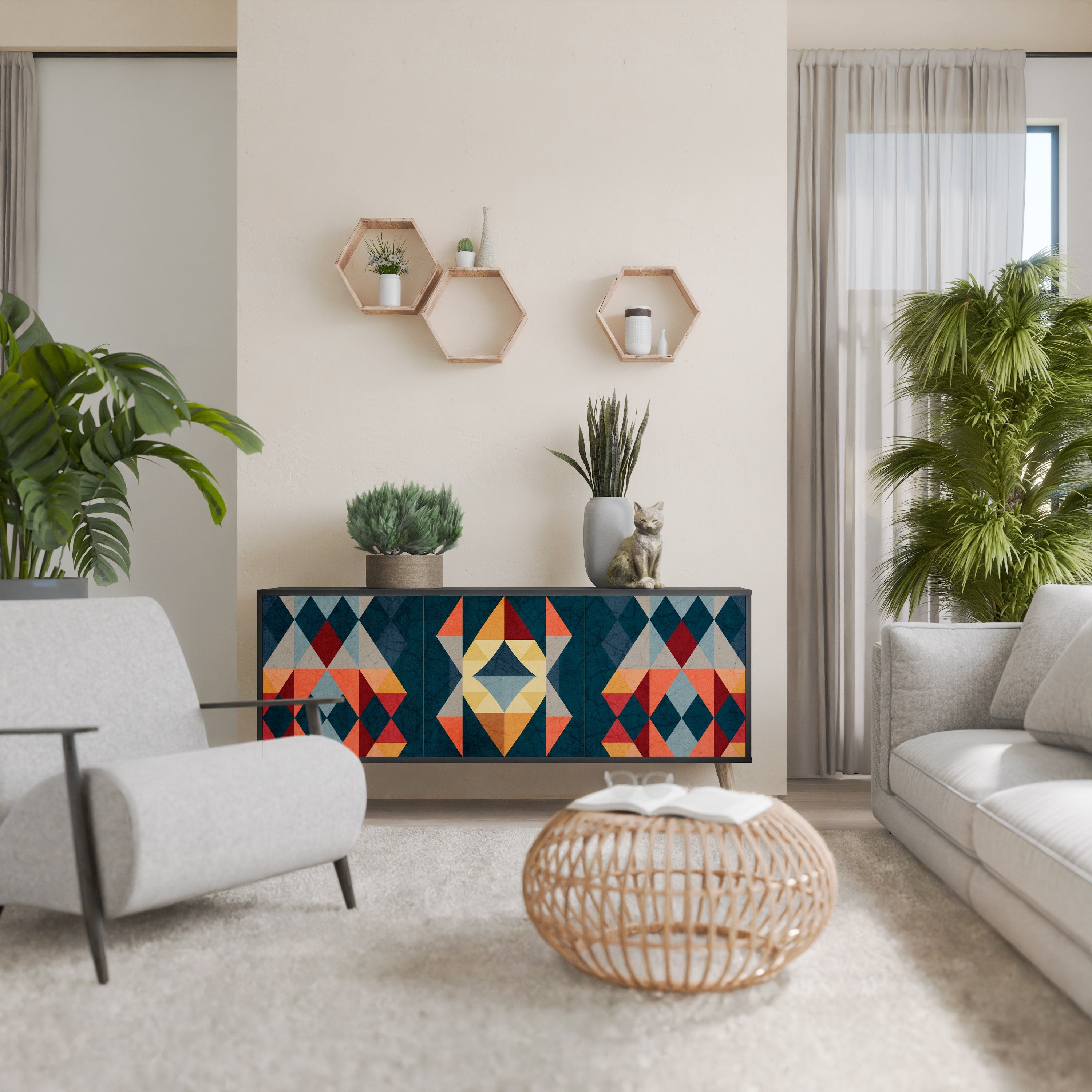 CRACKED ILLUSION 3-Door Sideboard in Black Finish