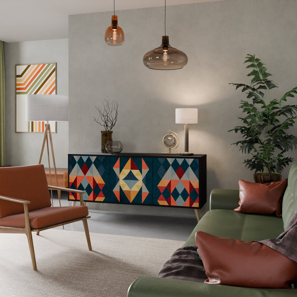 CRACKED ILLUSION 3-Door Sideboard in Black Finish