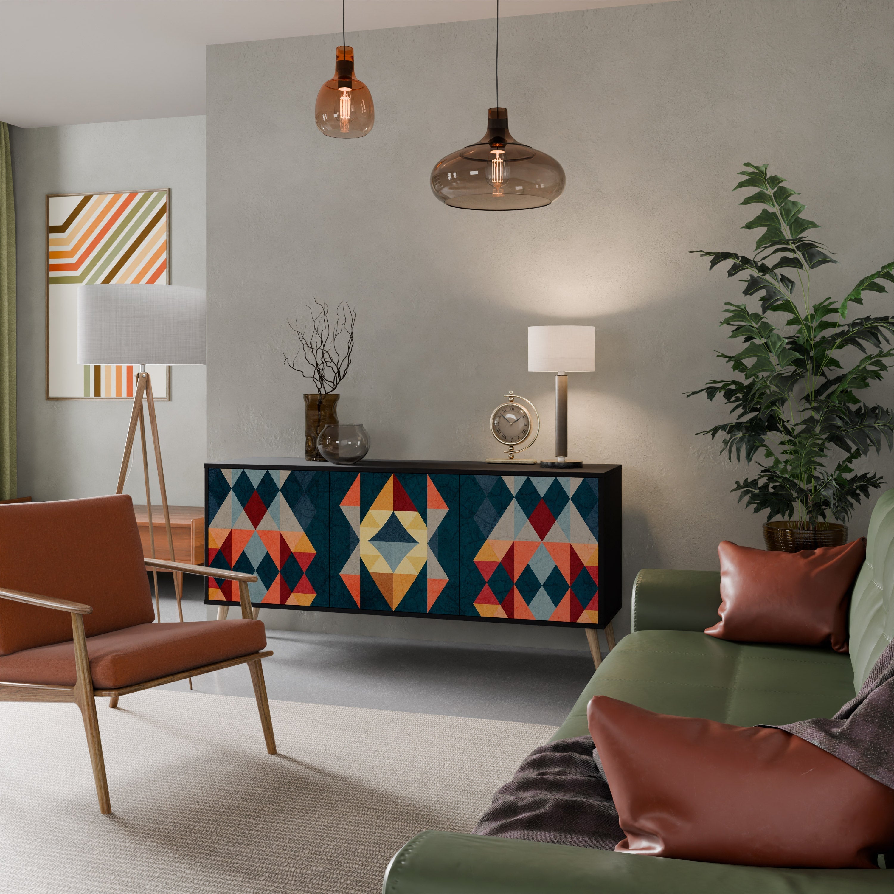 CRACKED ILLUSION 3-Door Sideboard in Black Finish