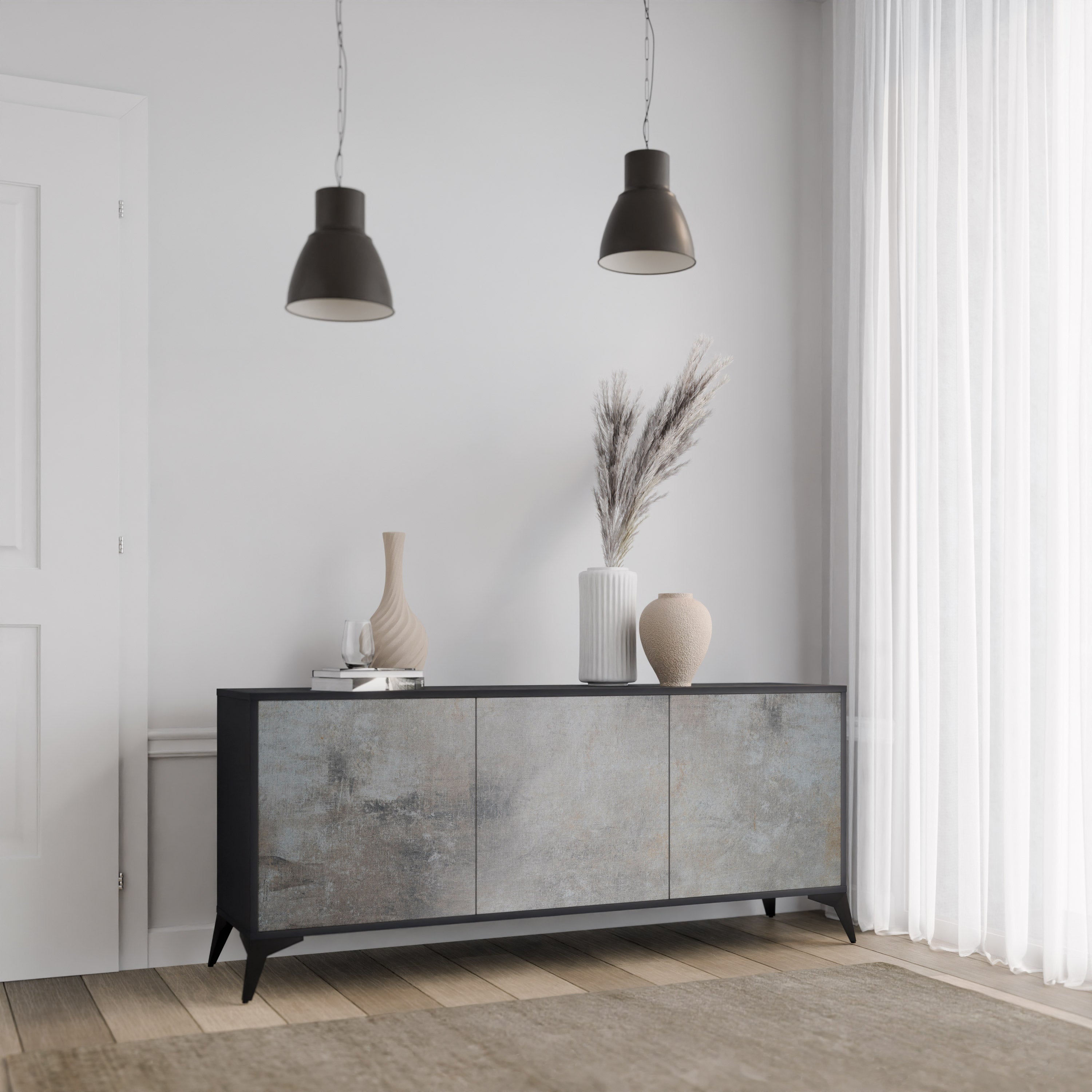 CONCRETE WALL 3-Door Sideboard in Black Finish