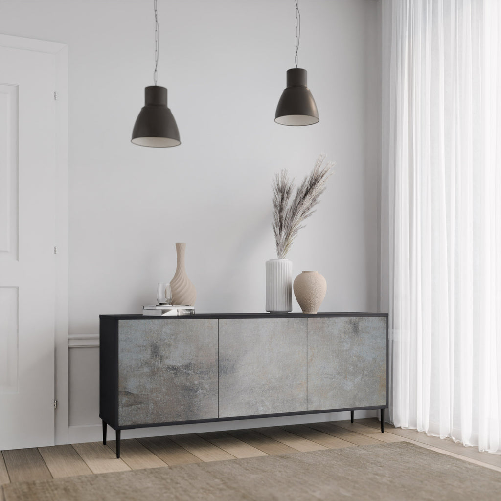 CONCRETE WALL 3-Door Sideboard in Black Finish