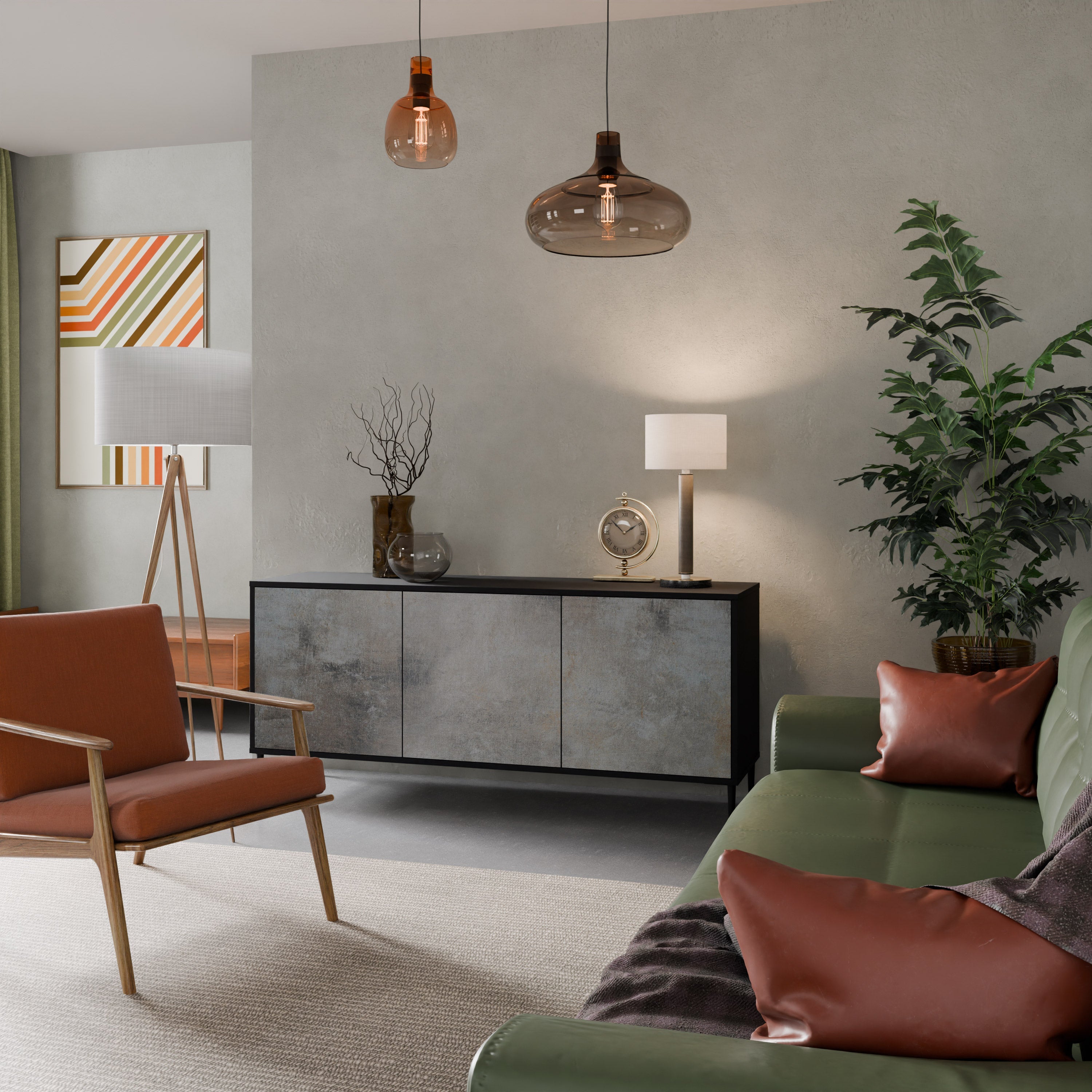 CONCRETE WALL 3-Door Sideboard in Black Finish