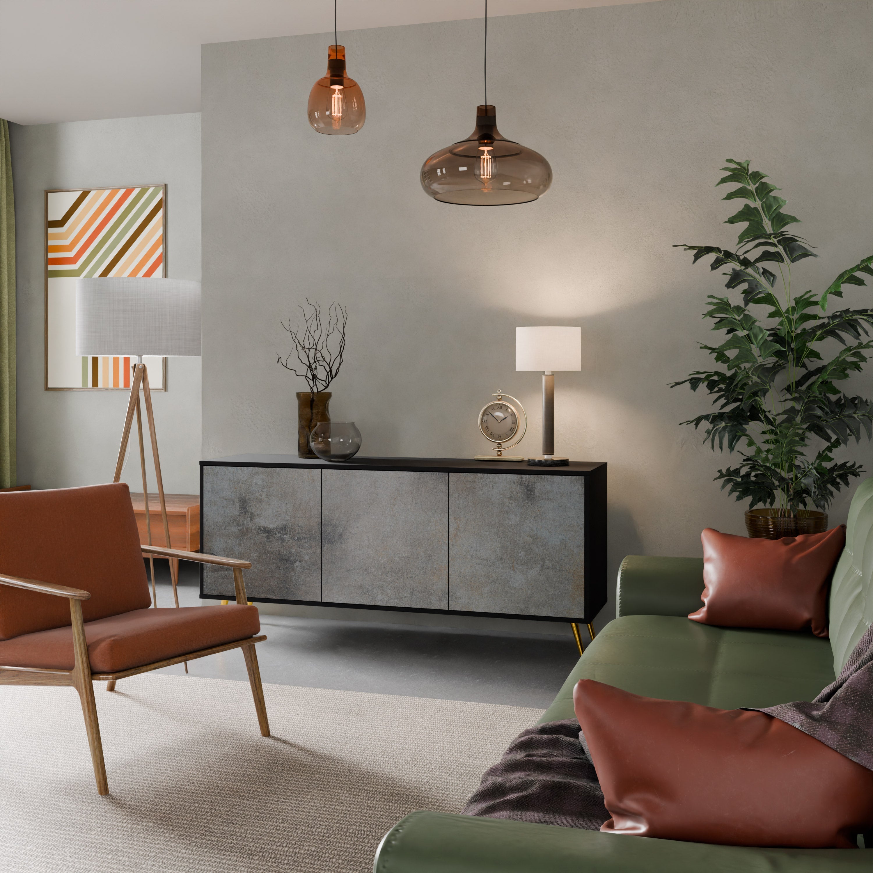 CONCRETE WALL 3-Door Sideboard in Black Finish