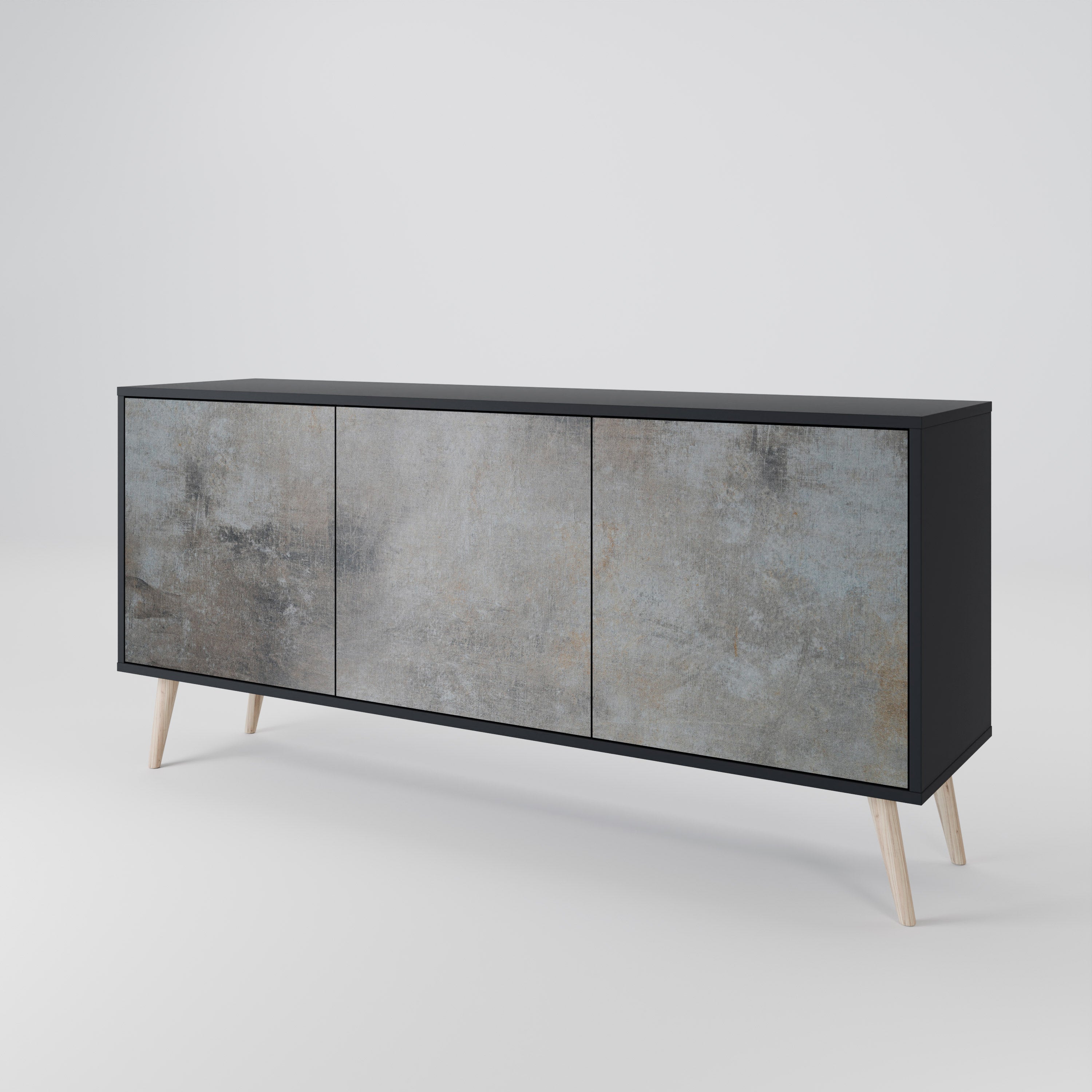 CONCRETE WALL 3-Door Sideboard in Black Finish