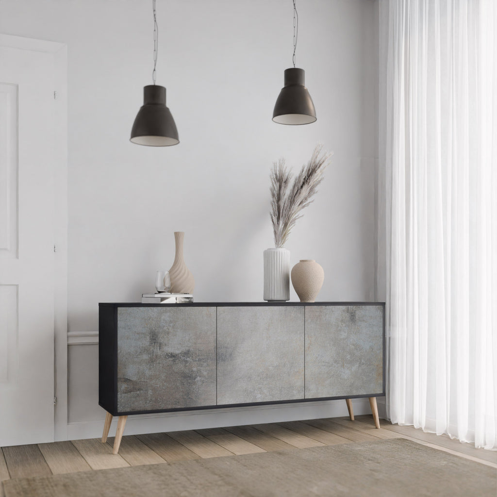 CONCRETE WALL 3-Door Sideboard in Black Finish