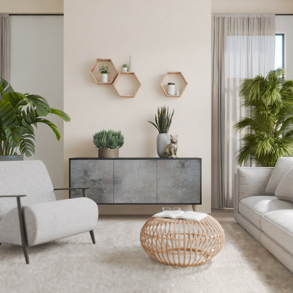 CONCRETE WALL 3-Door Sideboard in Black Finish