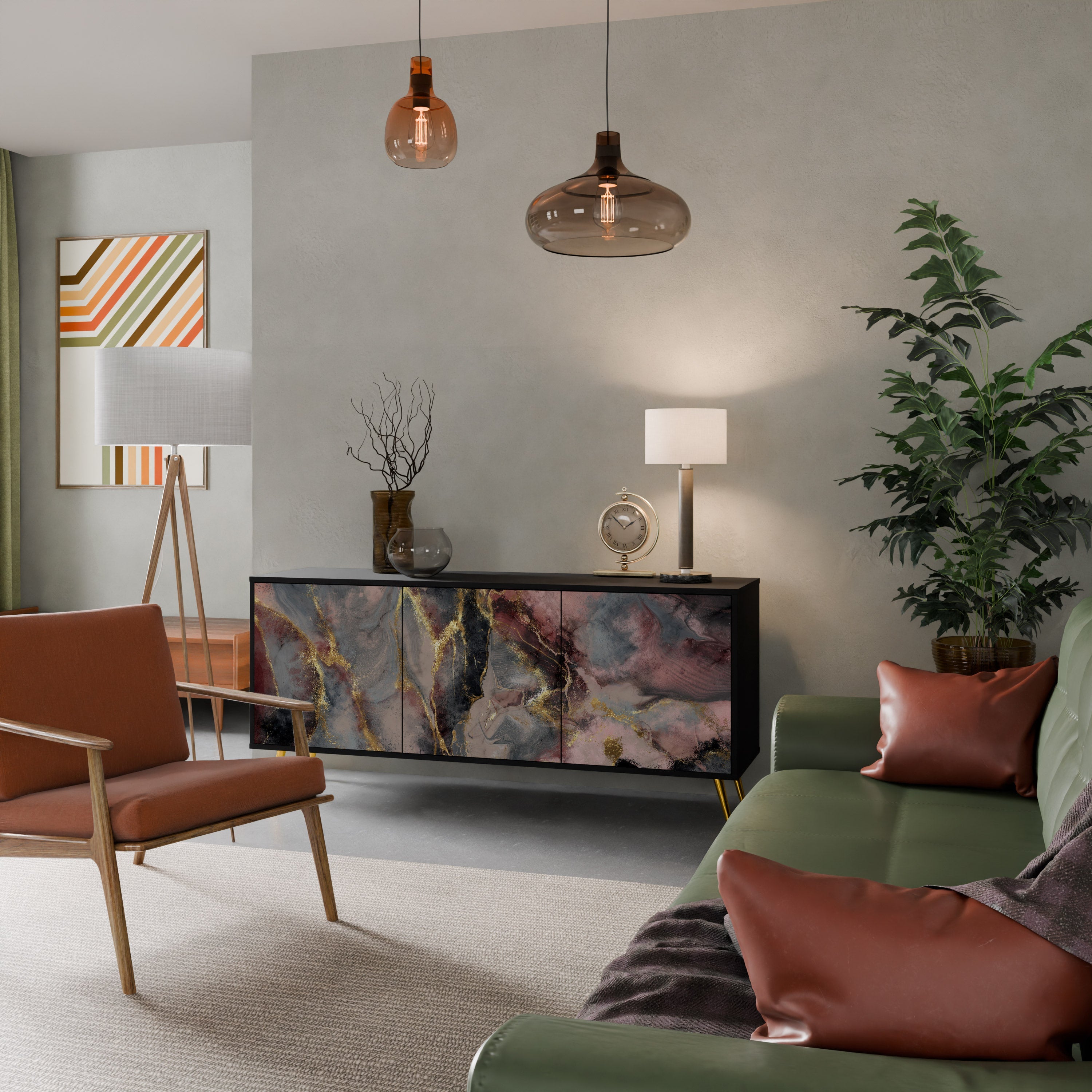 GOLDEN TIDES 3-Door Sideboard in Black Finish