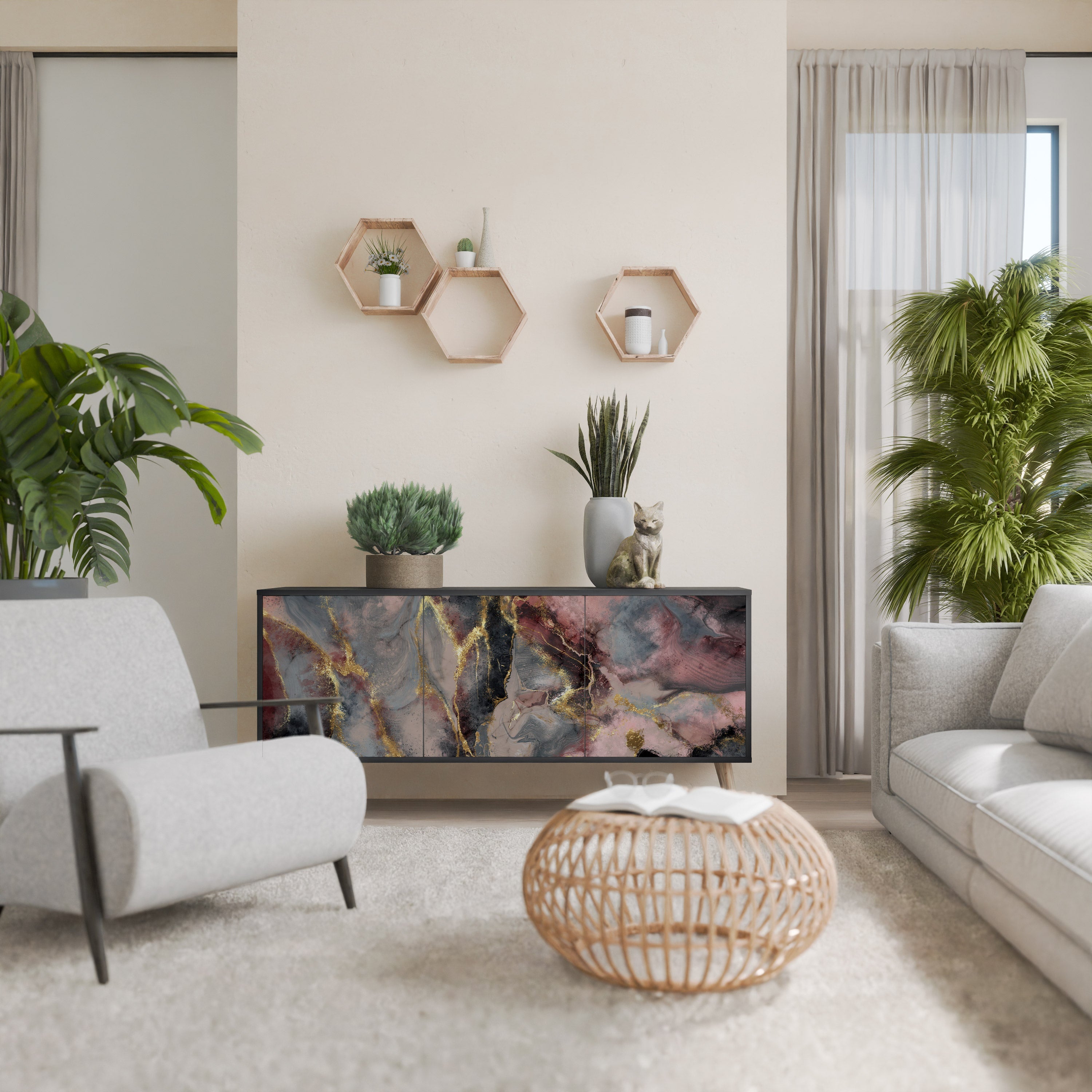 GOLDEN TIDES 3-Door Sideboard in Black Finish