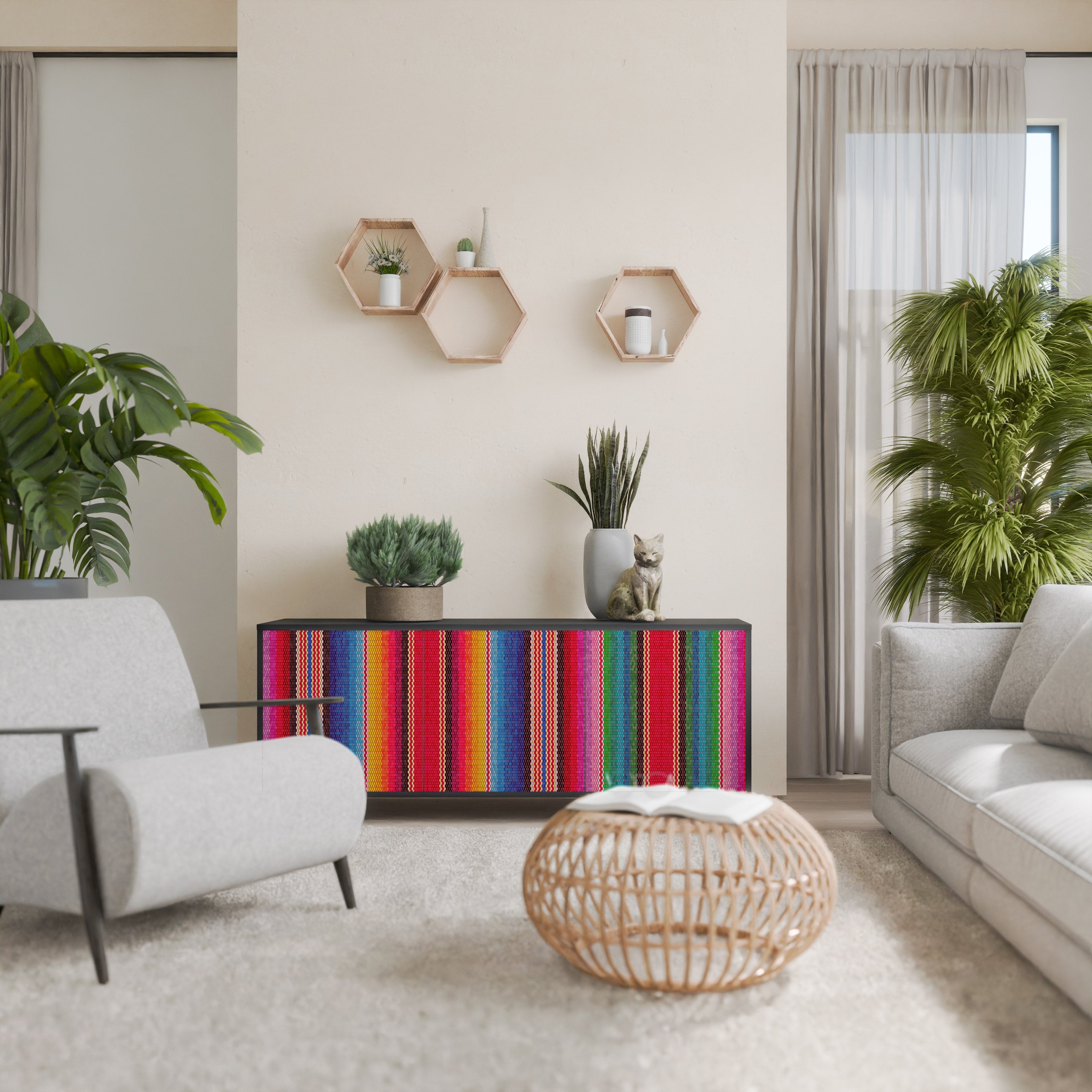 ETHNIC MEXICAN 3-Door Sideboard in Black Finish