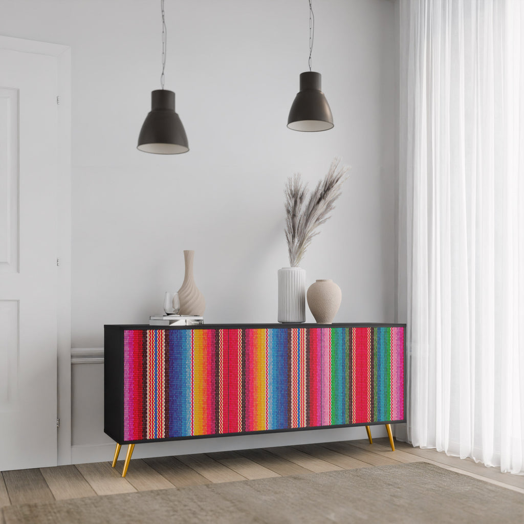ETHNIC MEXICAN 3-Door Sideboard in Black Finish