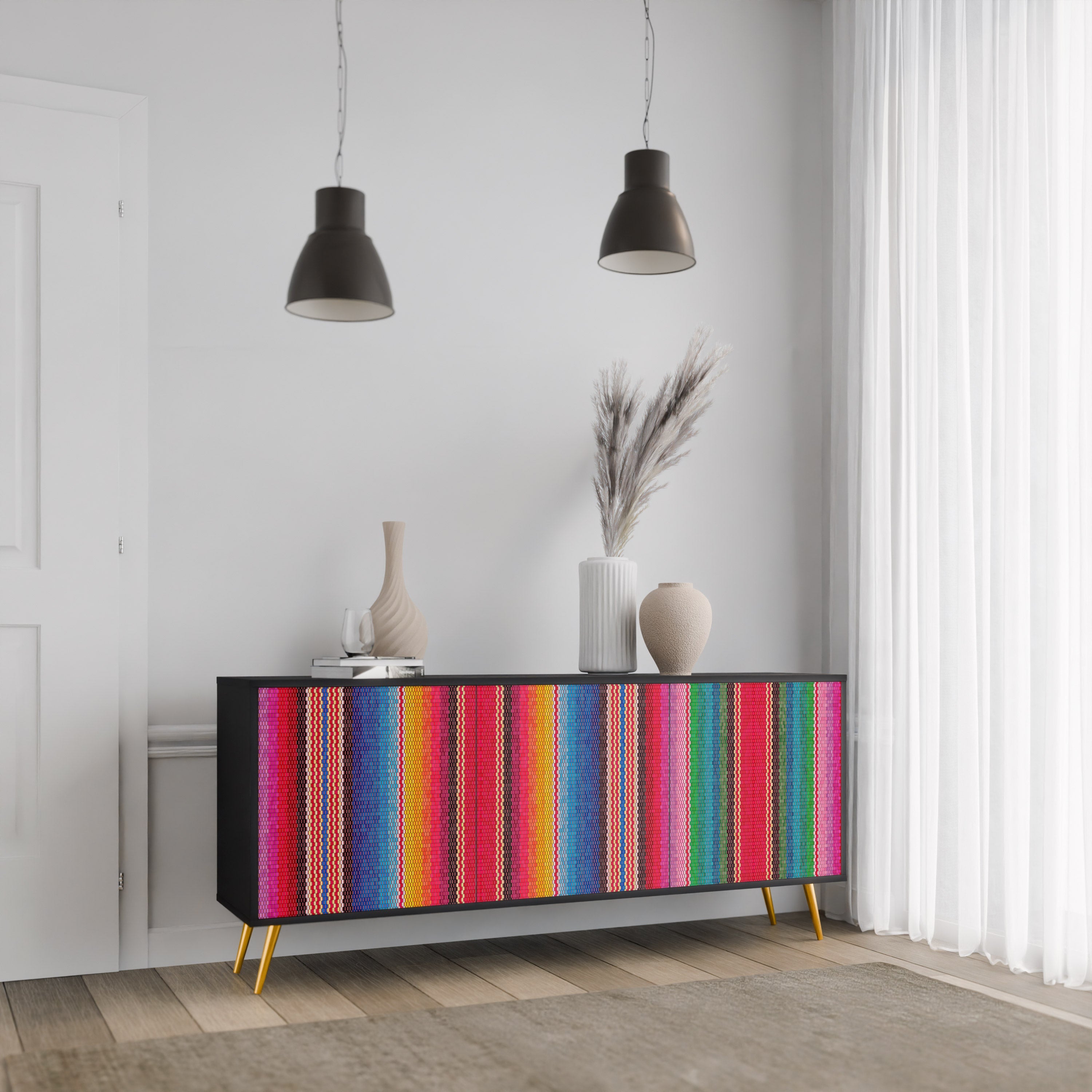 ETHNIC MEXICAN 3-Door Sideboard in Black Finish