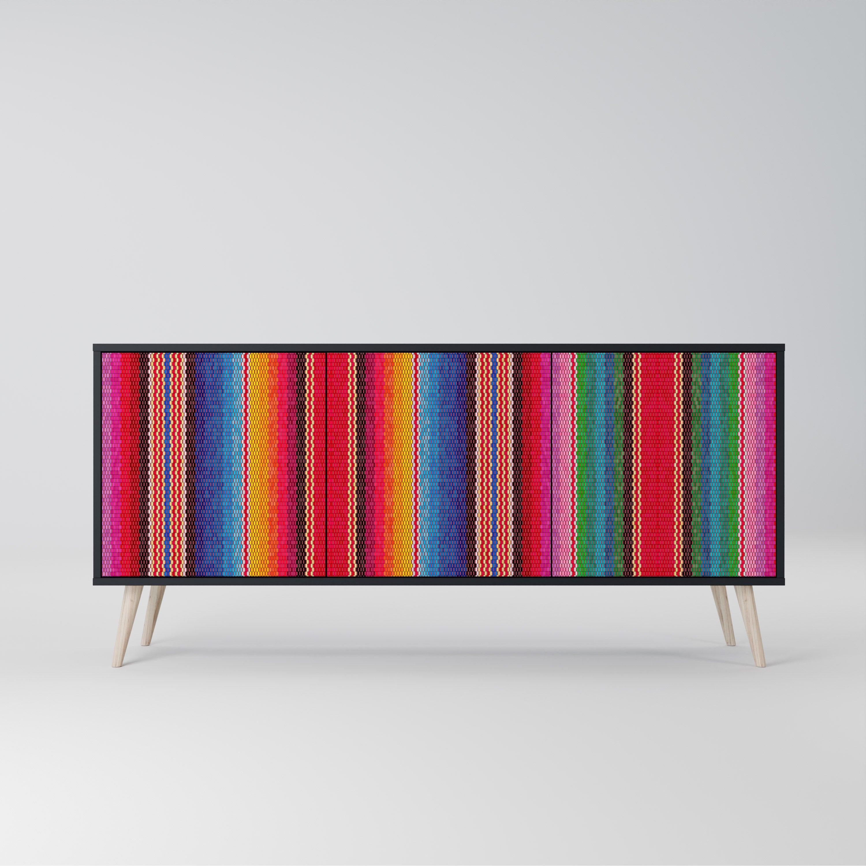 ETHNIC MEXICAN 3-Door Sideboard in Black Finish