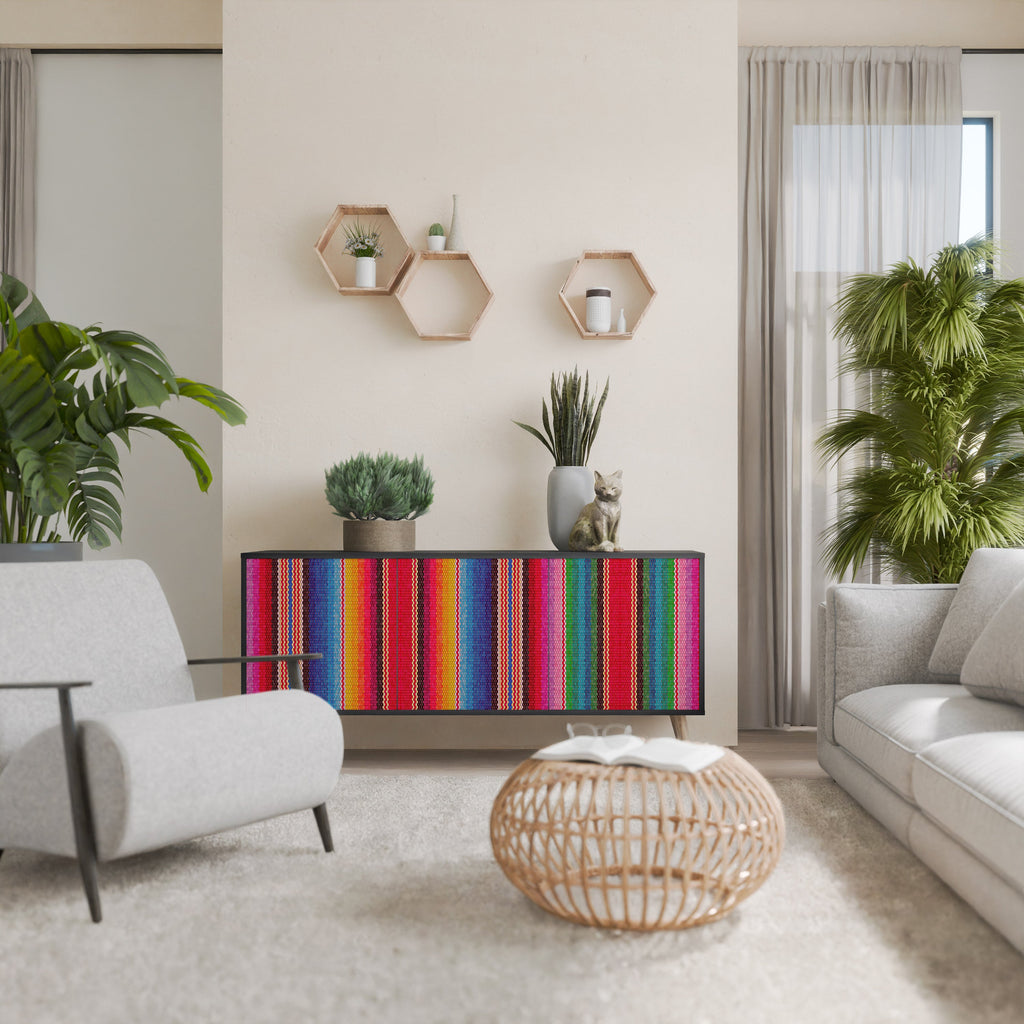 ETHNIC MEXICAN 3-Door Sideboard in Black Finish