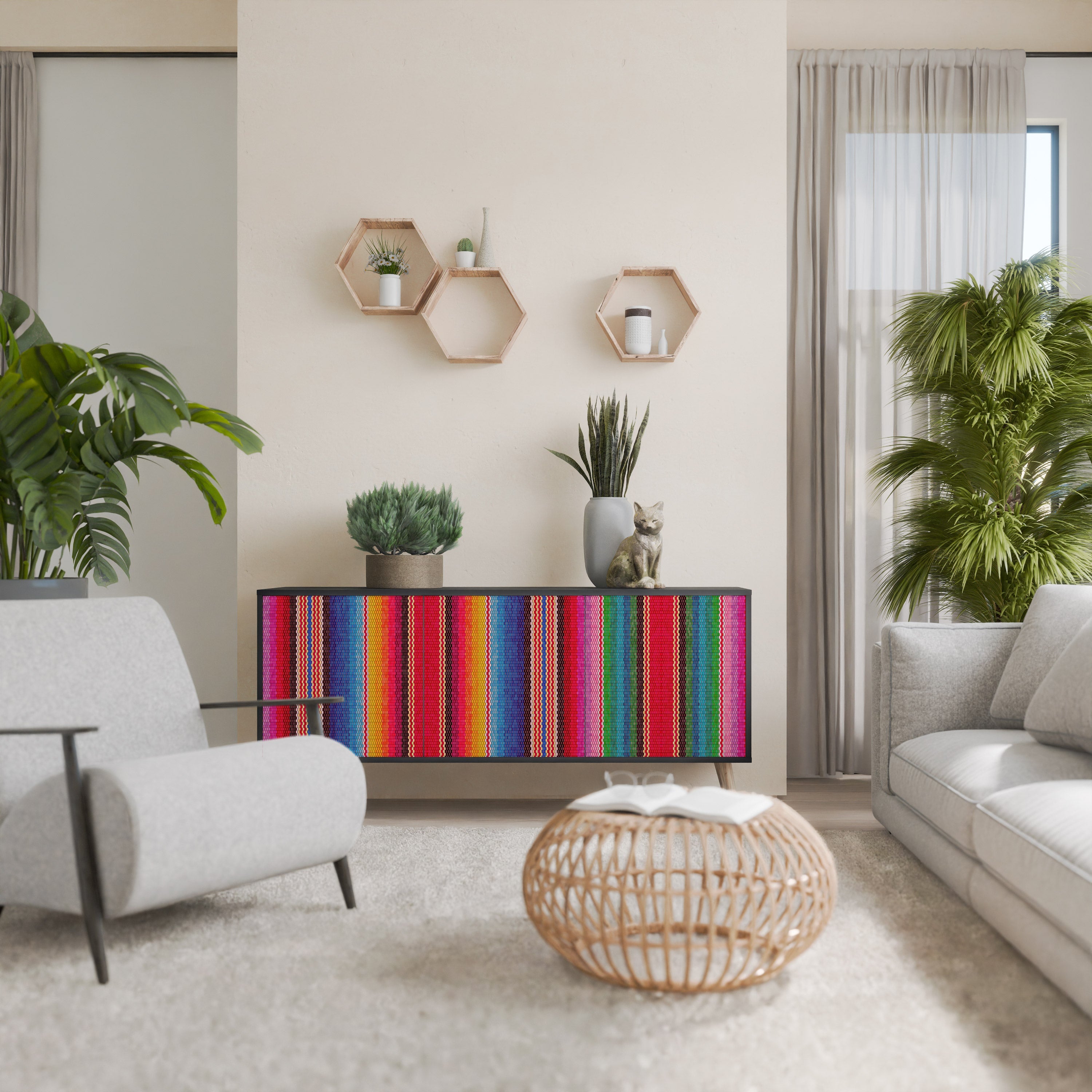 ETHNIC MEXICAN 3-Door Sideboard in Black Finish