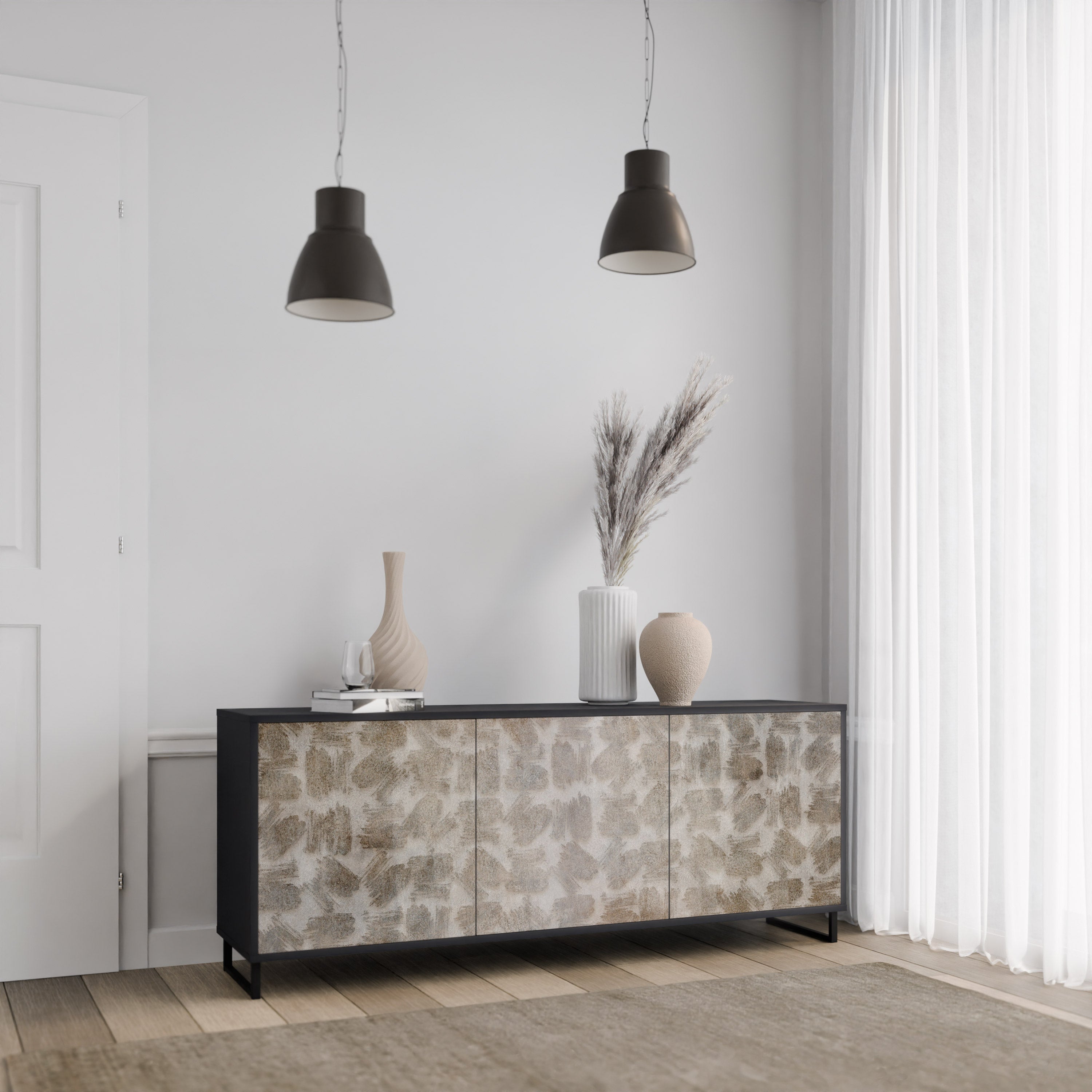 SLIGHTLY BLURRED 3-Door Sideboard in Black Finish