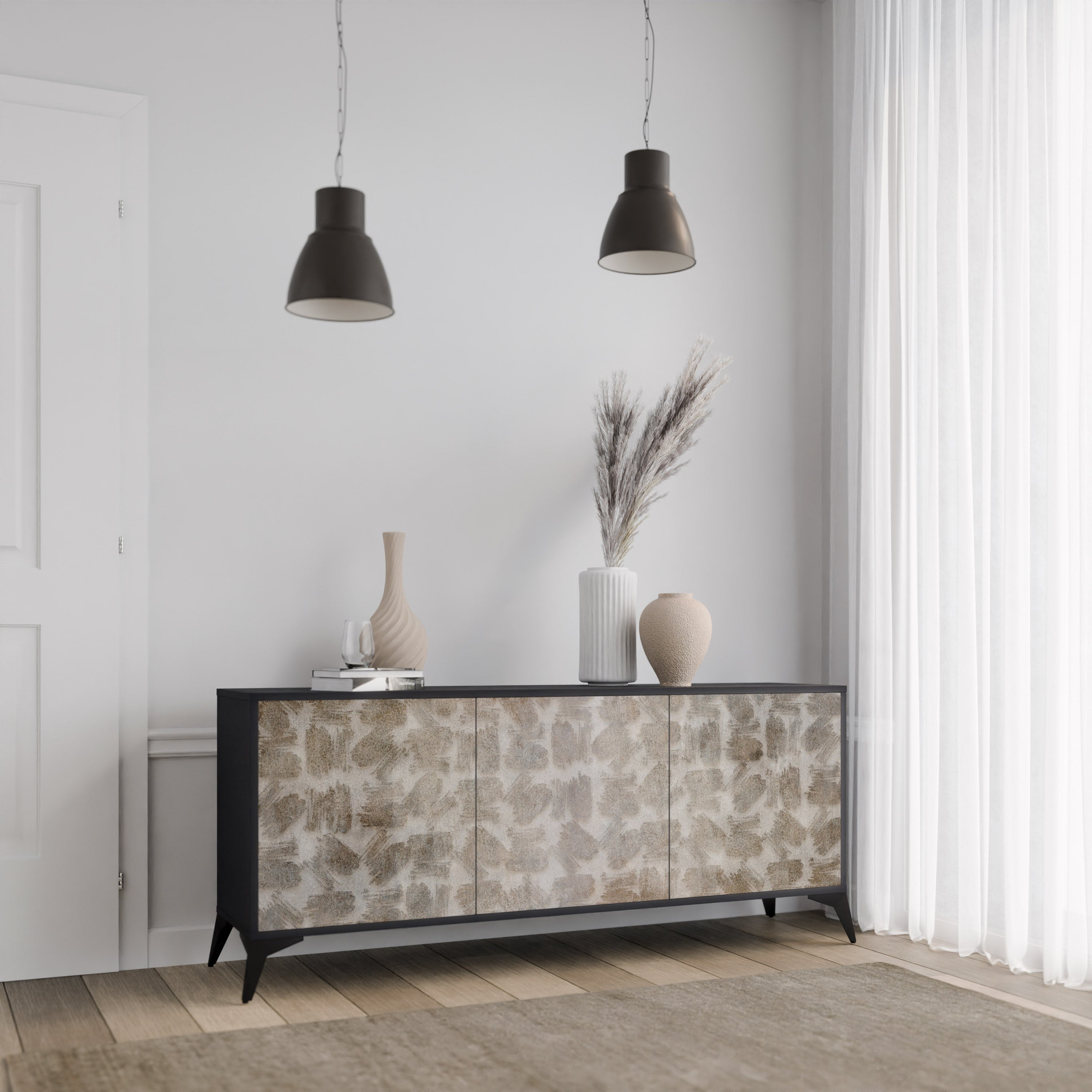 SLIGHTLY BLURRED 3-Door Sideboard in Black Finish