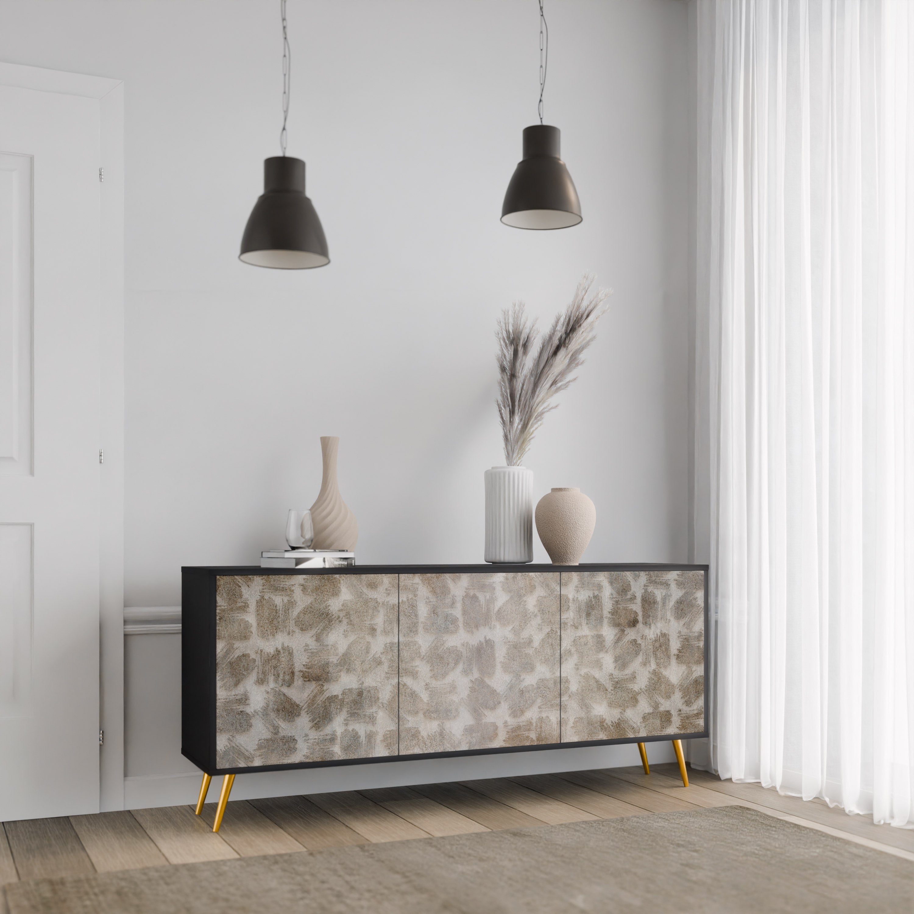 SLIGHTLY BLURRED 3-Door Sideboard in Black Finish
