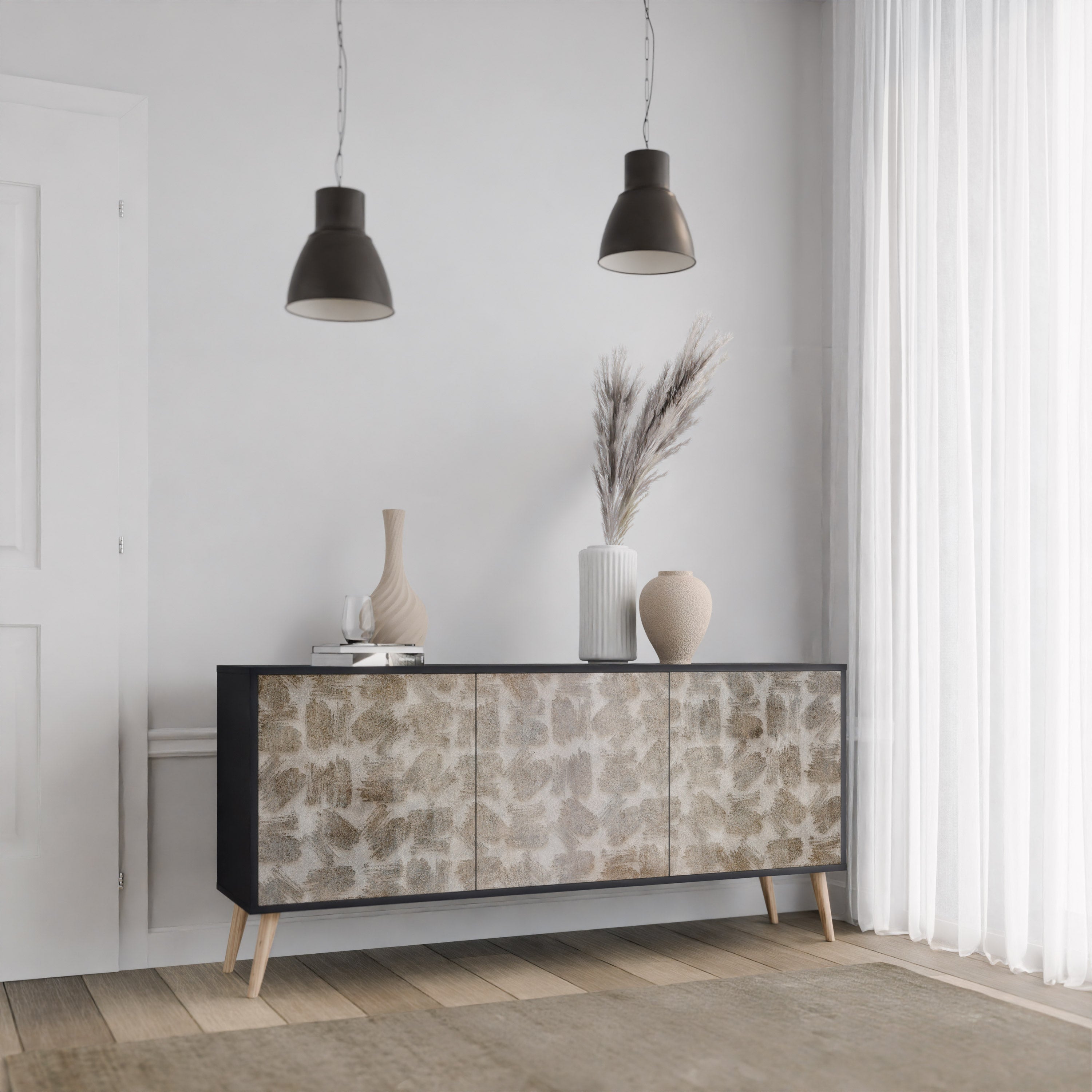 SLIGHTLY BLURRED 3-Door Sideboard in Black Finish