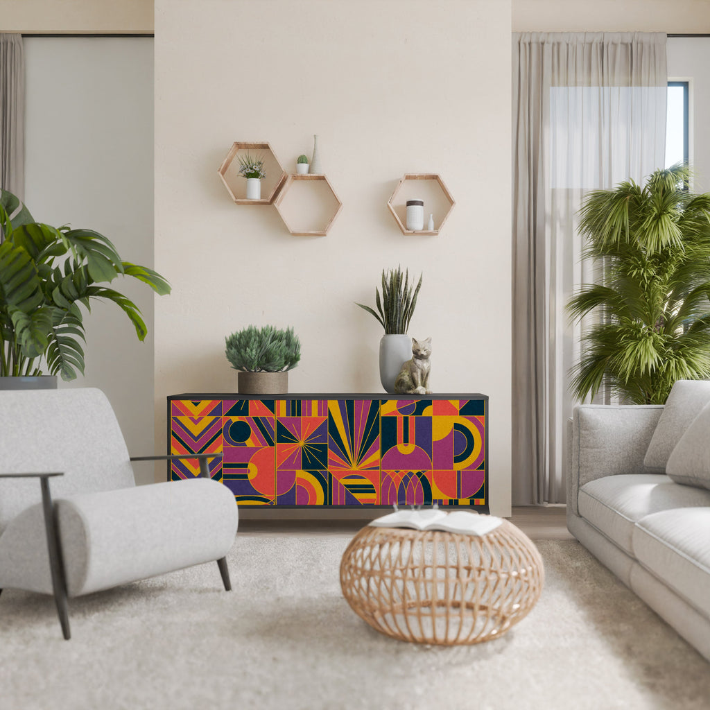 ELECTRIC PATTERNS Aparador de 3 Portas em Acabamento Preto