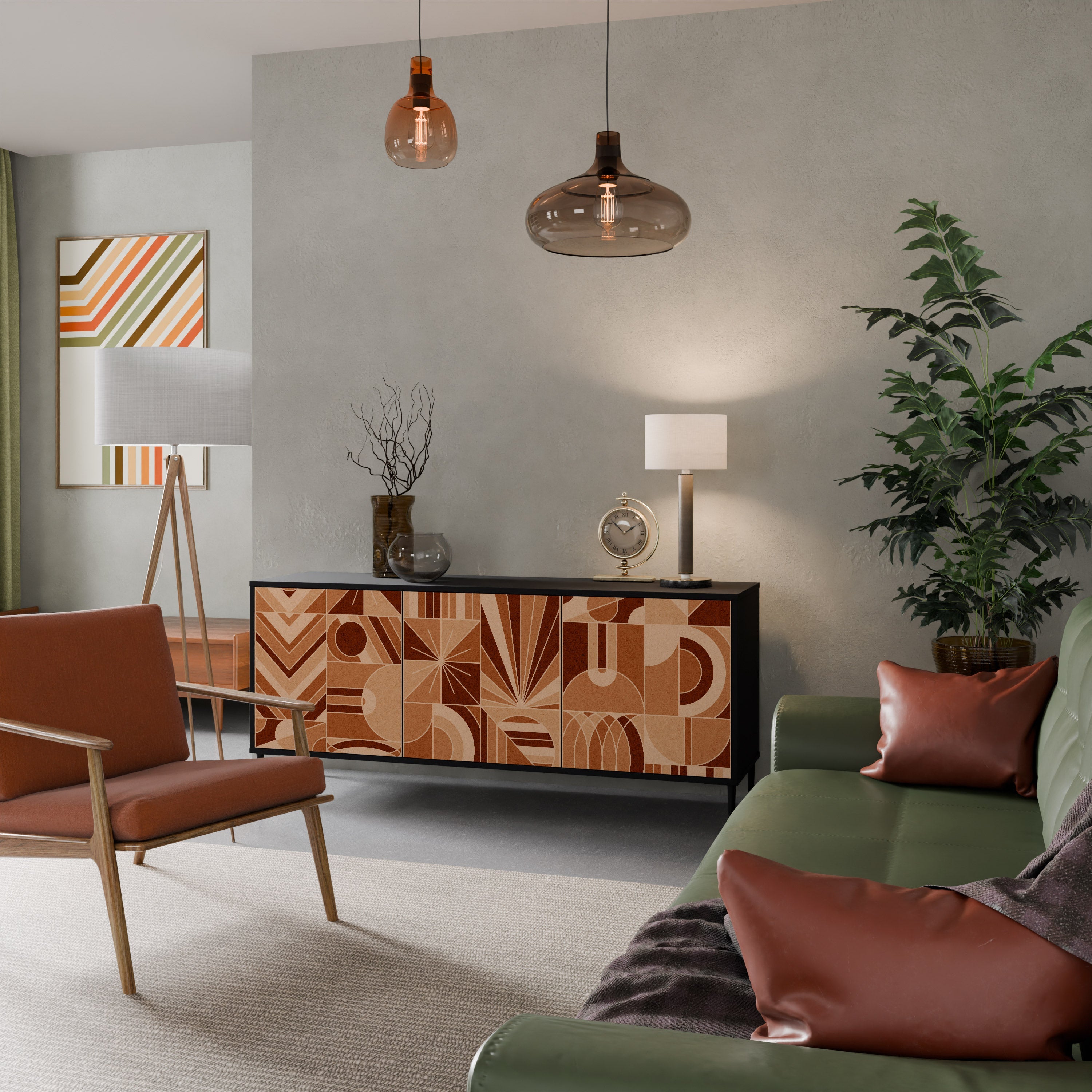 PRISM MOSAIC Aparador de 3 Portas em Acabamento Preto