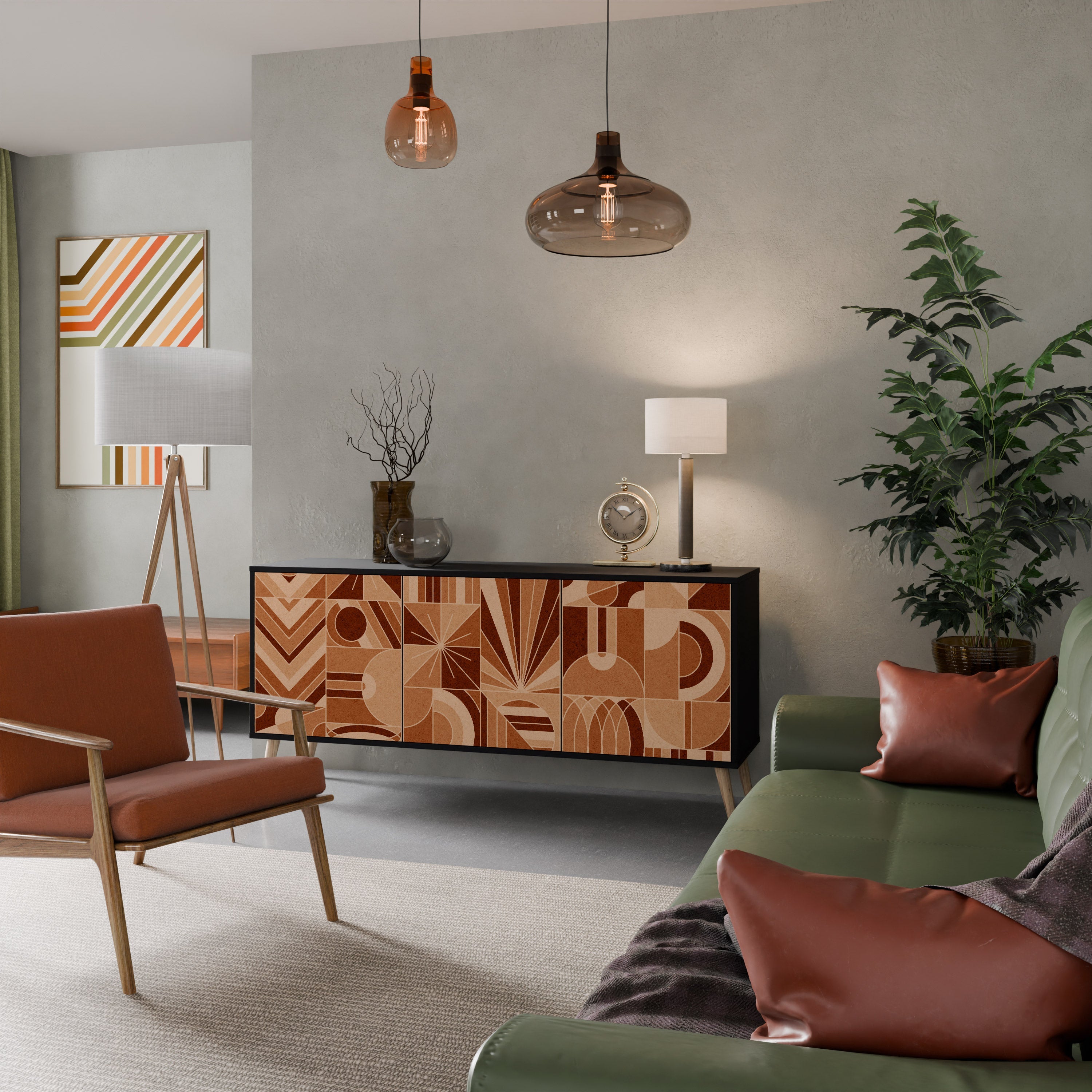 PRISM MOSAIC Aparador de 3 Portas em Acabamento Preto