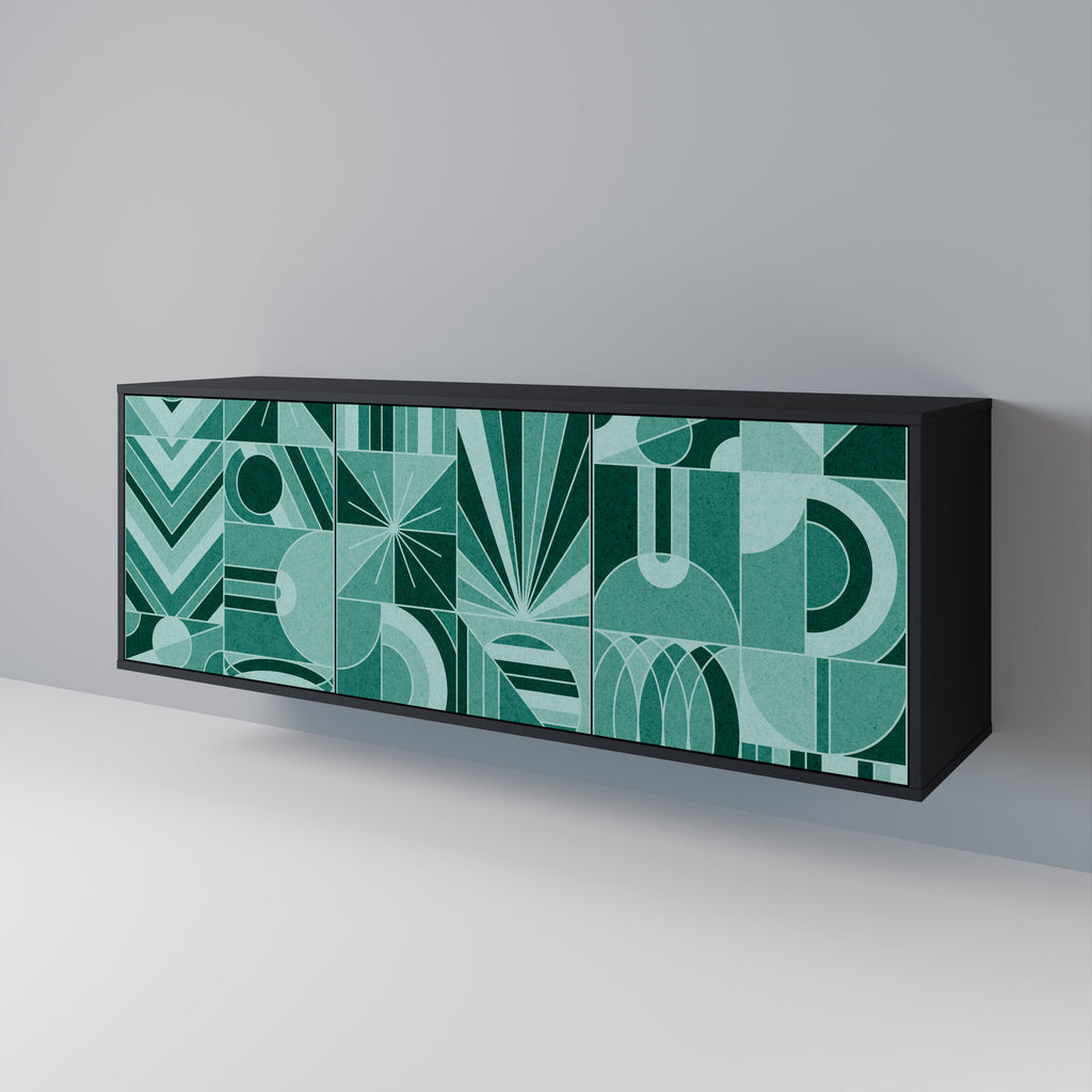 HARMONIC GRID Aparador de 3 Portas em Acabamento Preto