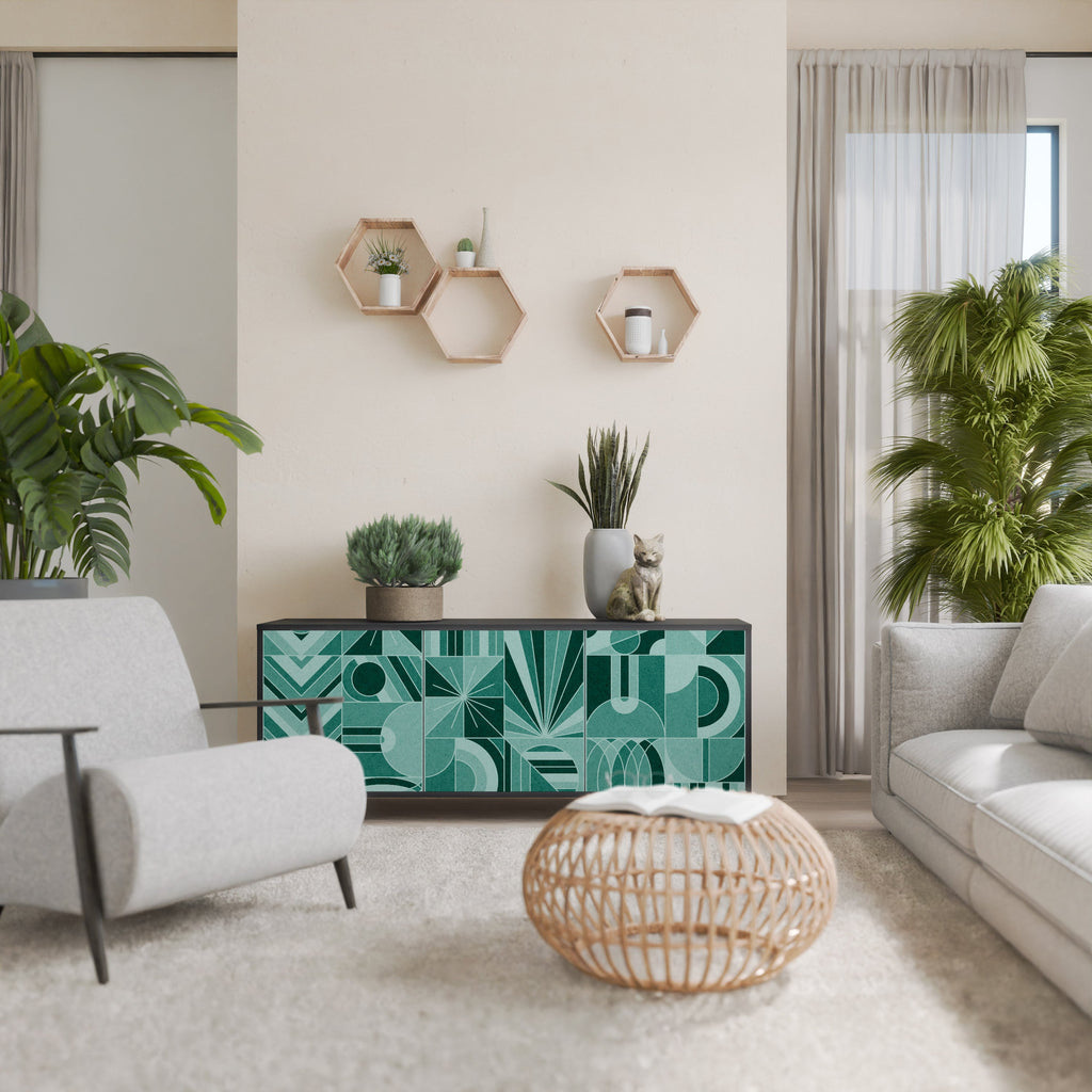 HARMONIC GRID Aparador de 3 Portas em Acabamento Preto