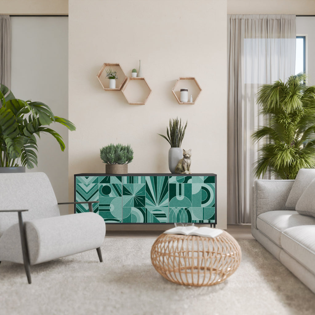 HARMONIC GRID Aparador de 3 Portas em Acabamento Preto