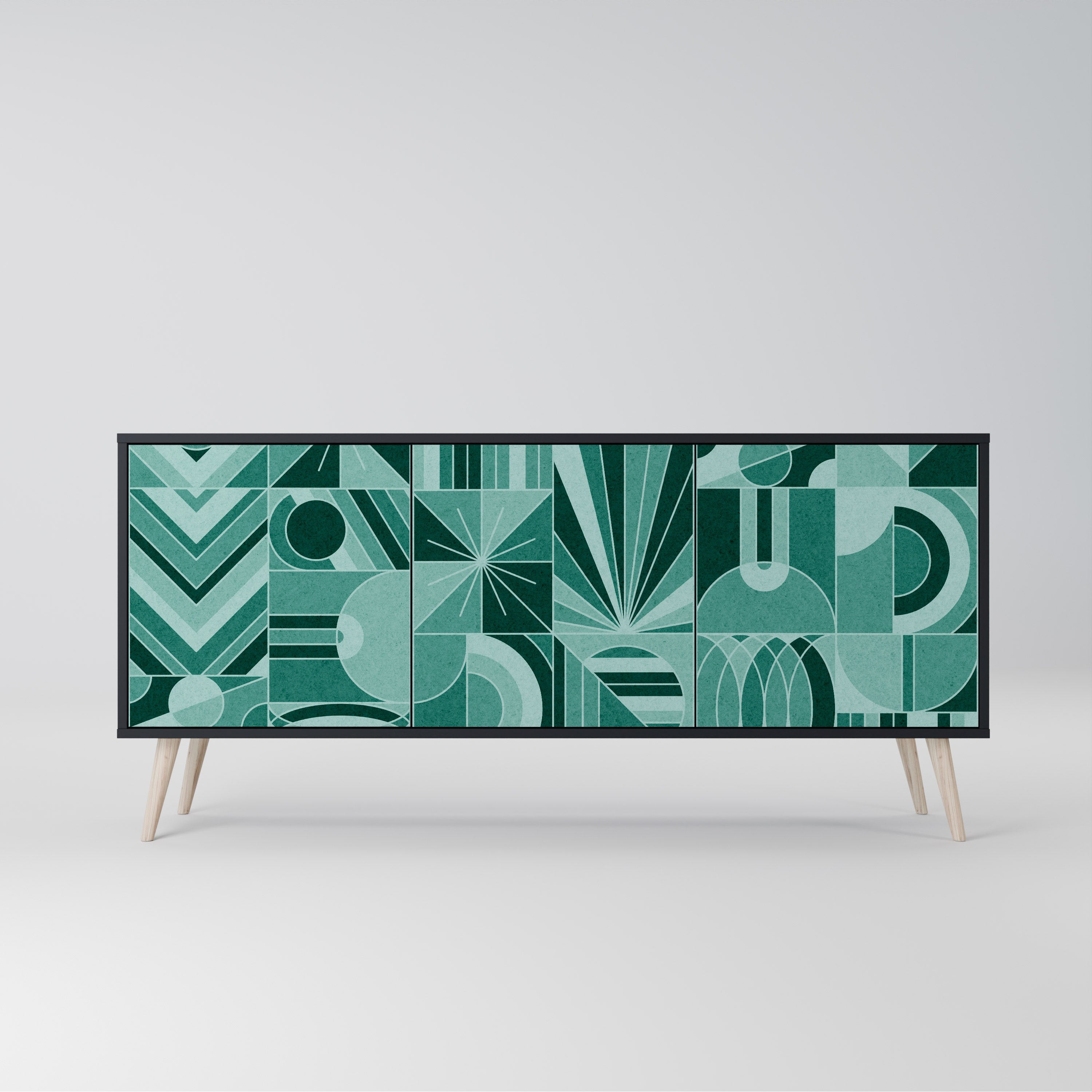 HARMONIC GRID Aparador de 3 Portas em Acabamento Preto