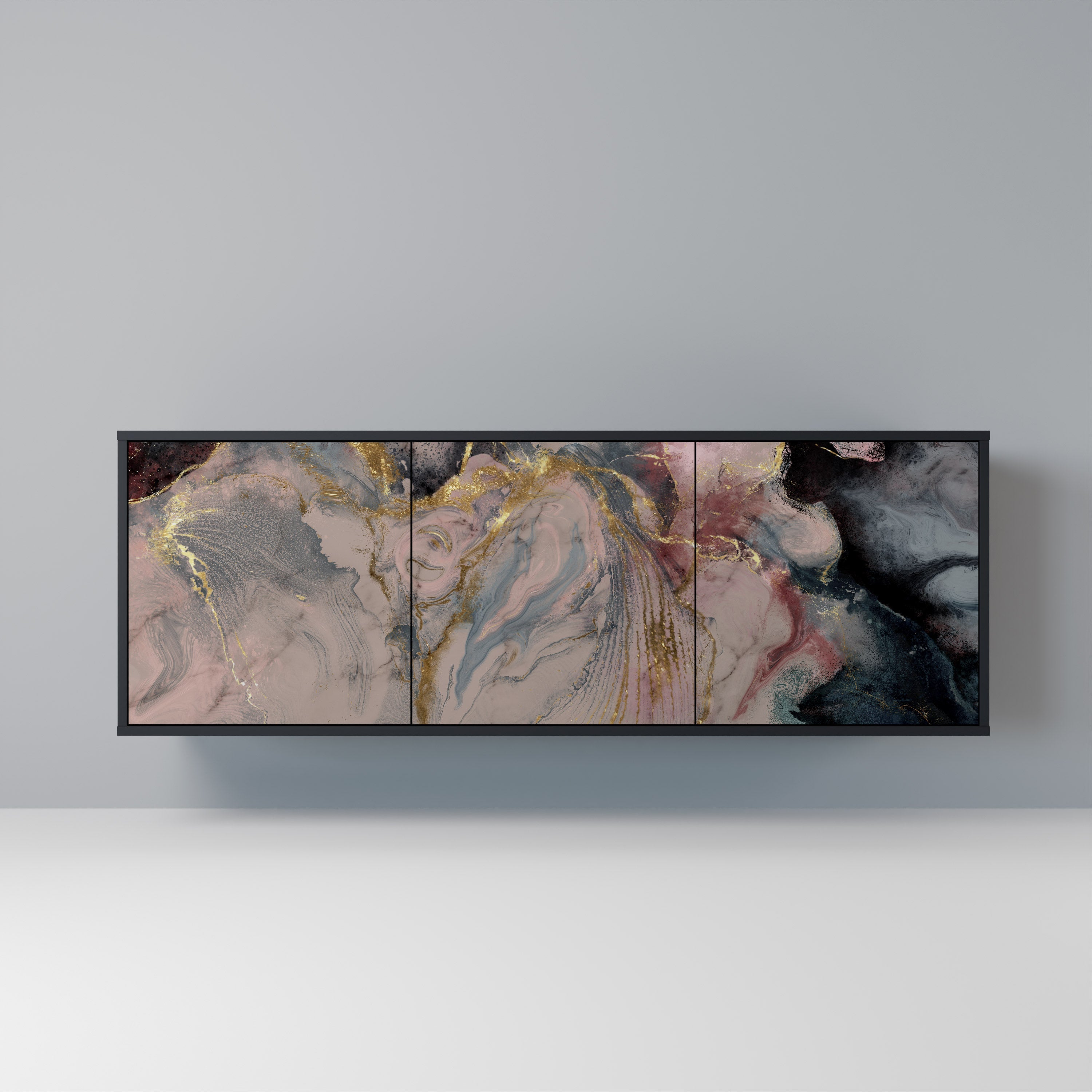 GILDED SWIRLS 3-Door Sideboard in Black Finish