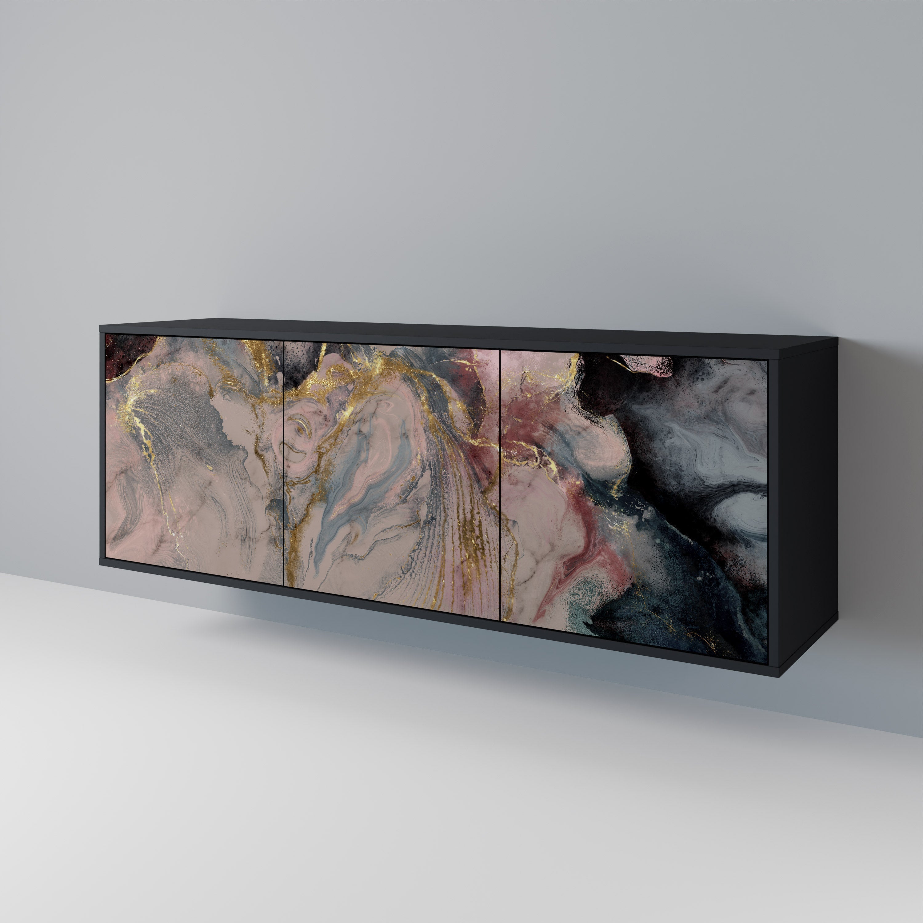 GILDED SWIRLS 3-Door Sideboard in Black Finish