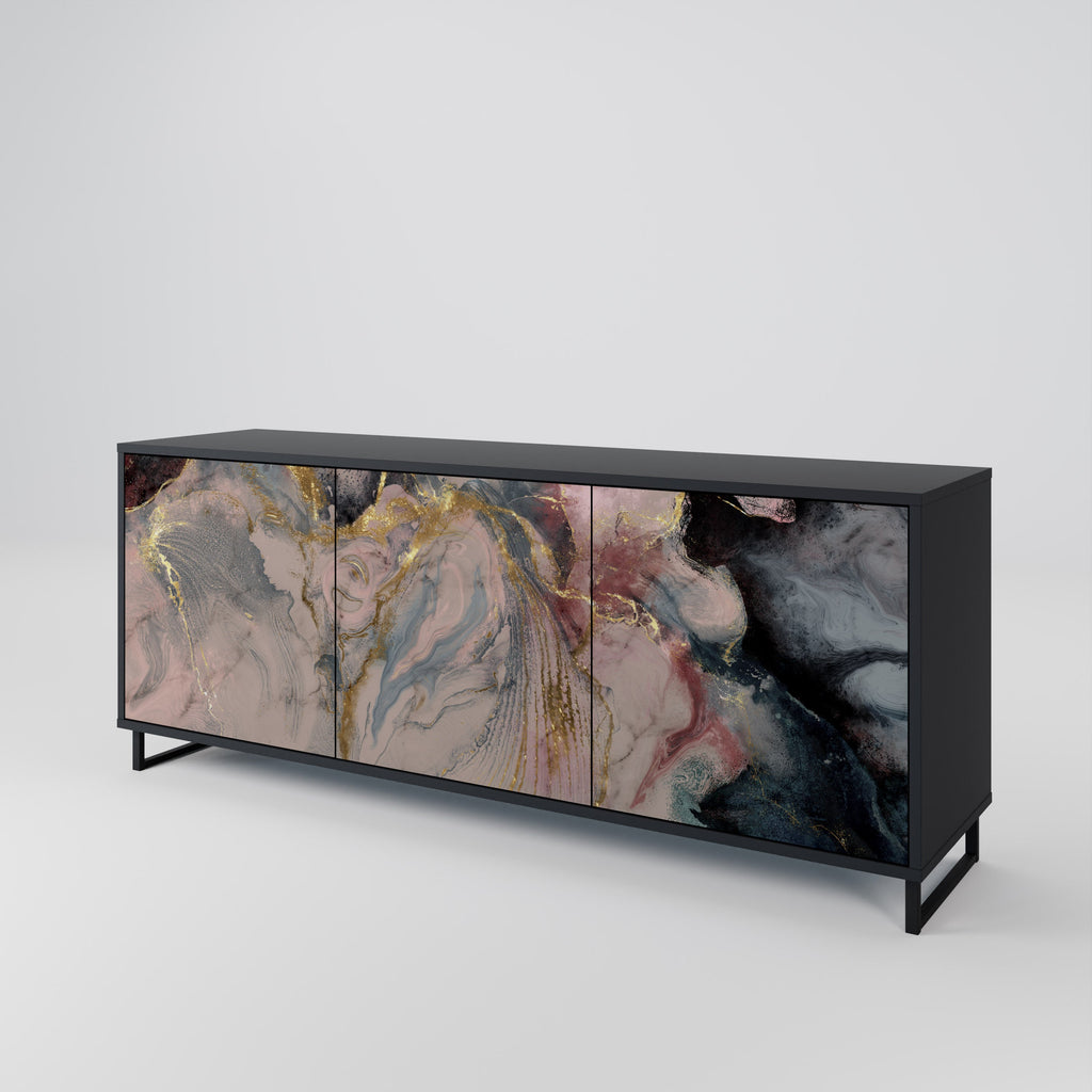 GILDED SWIRLS 3-Door Sideboard in Black Finish