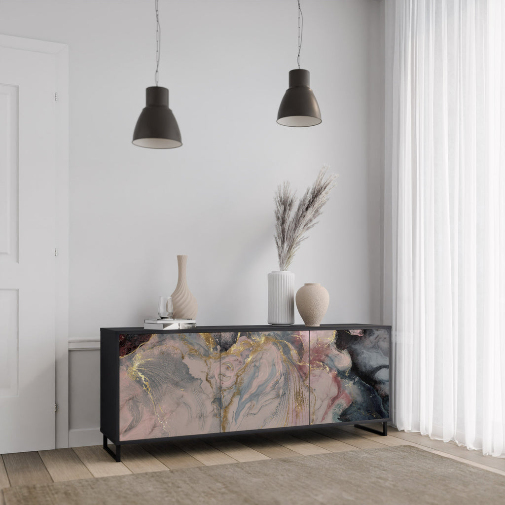 GILDED SWIRLS 3-Door Sideboard in Black Finish