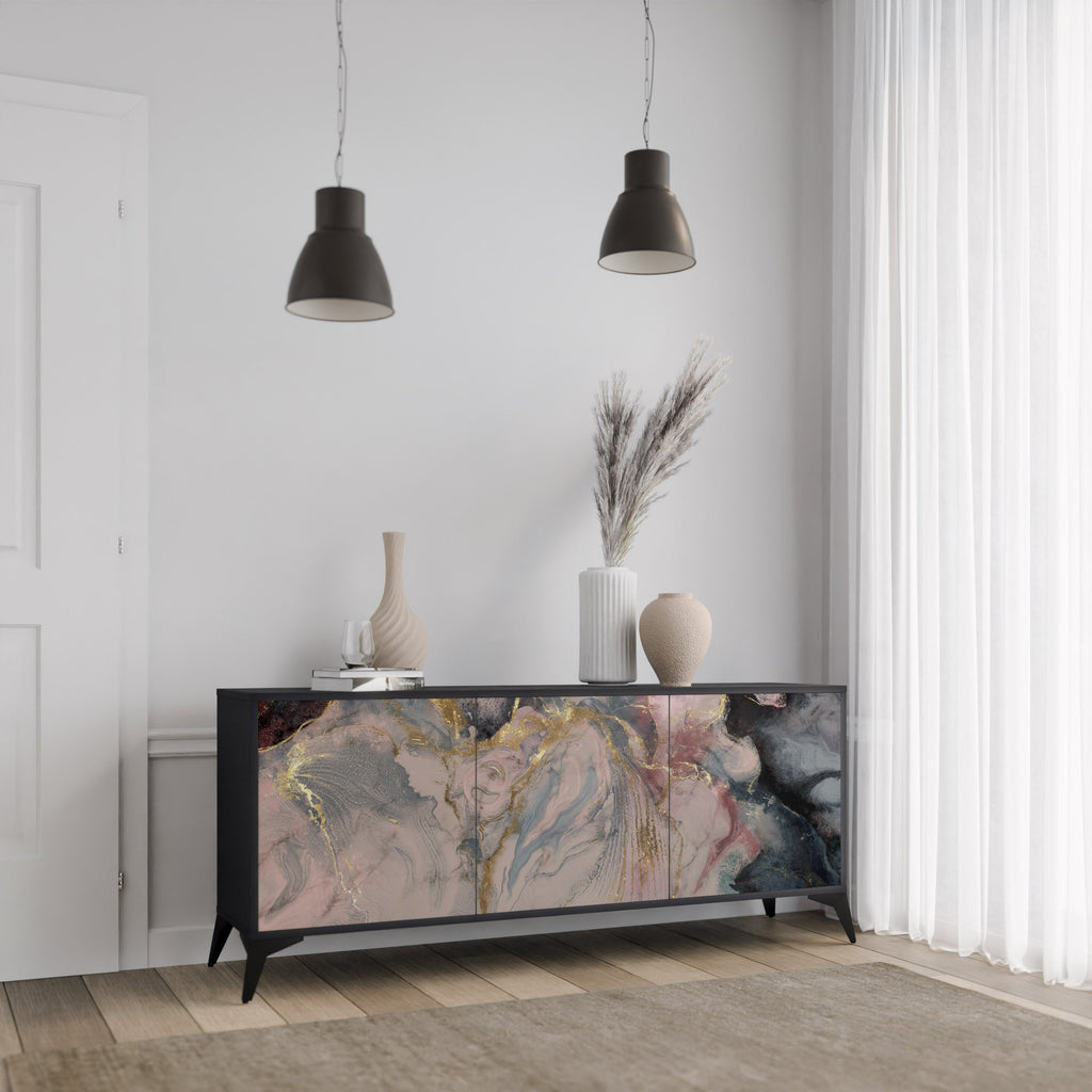 GILDED SWIRLS 3-Door Sideboard in Black Finish