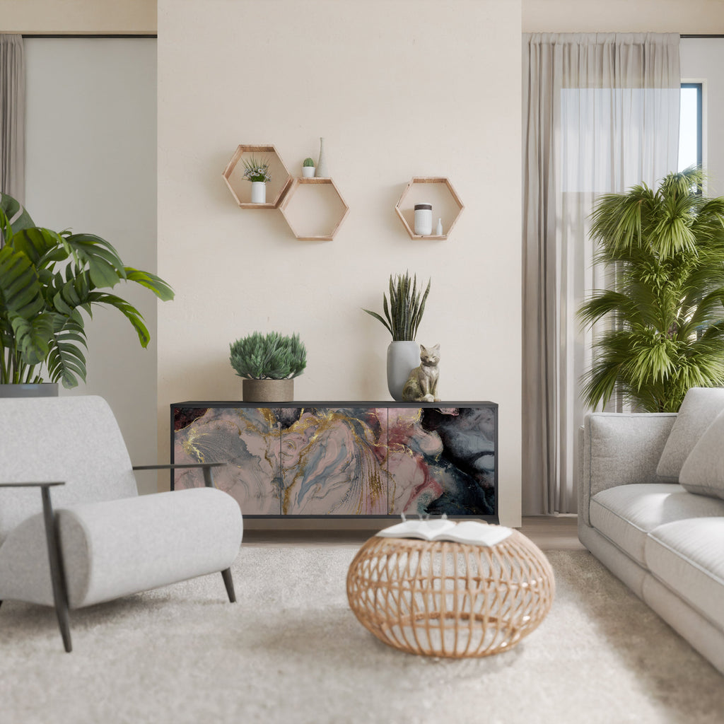 GILDED SWIRLS 3-Door Sideboard in Black Finish