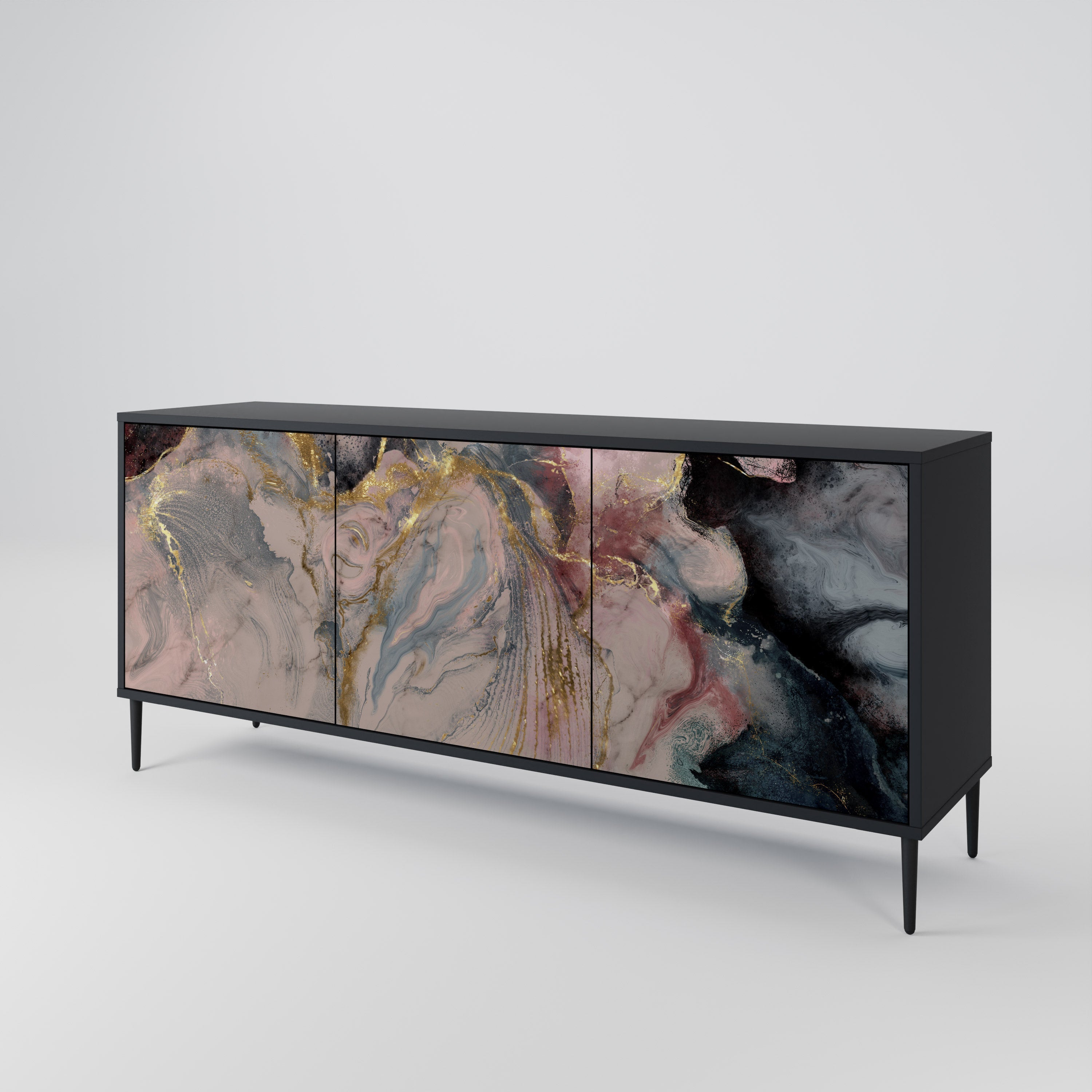 GILDED SWIRLS 3-Door Sideboard in Black Finish