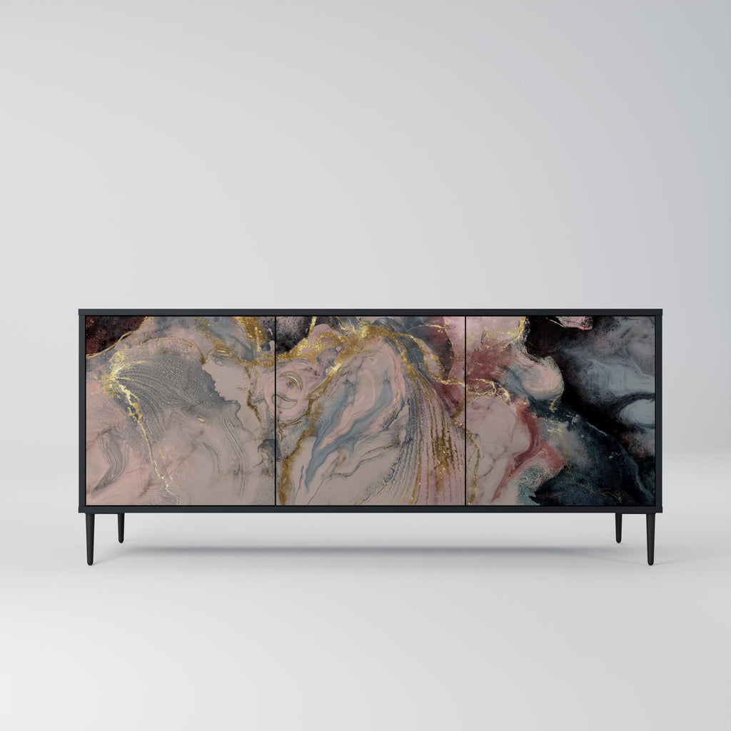 GILDED SWIRLS 3-Door Sideboard in Black Finish
