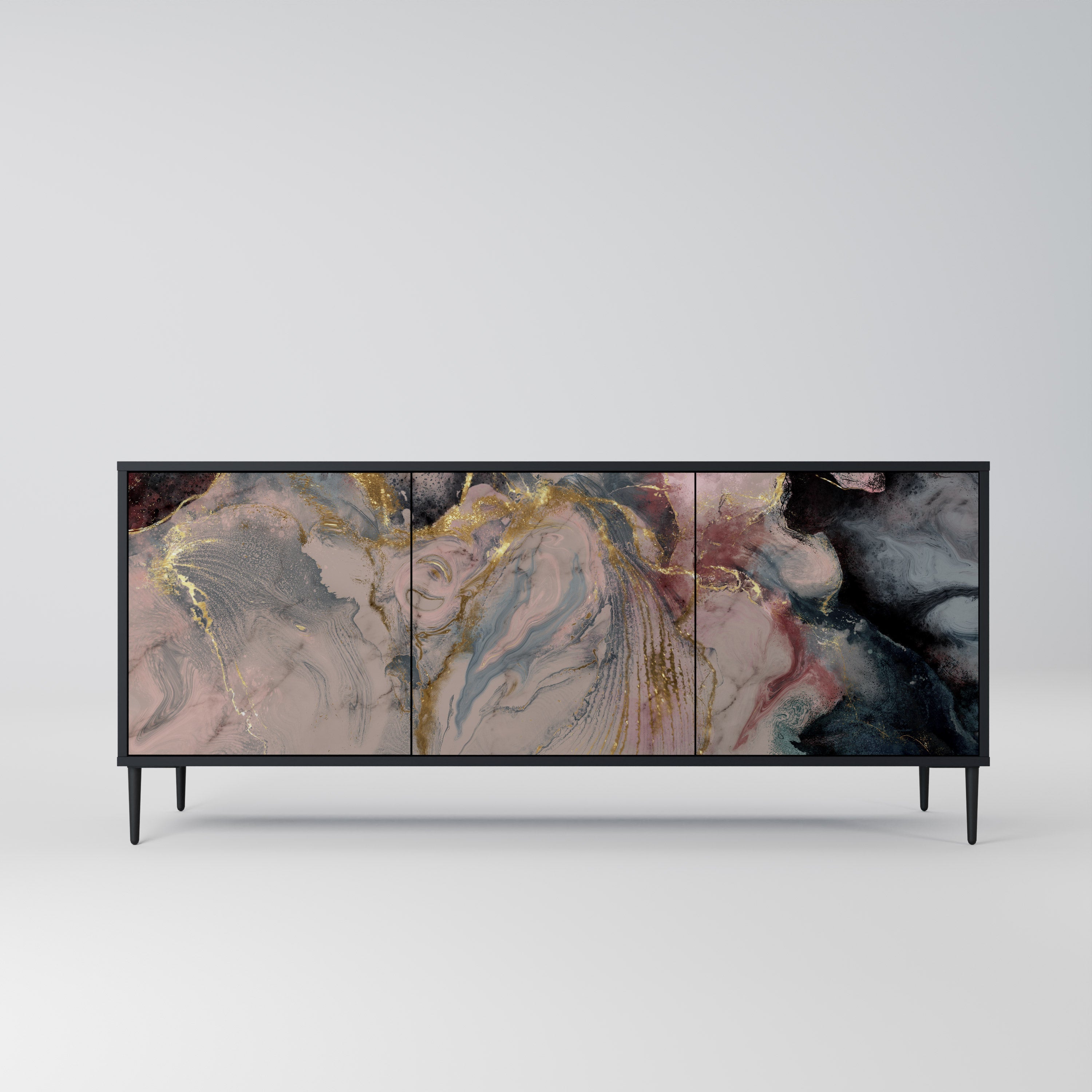 GILDED SWIRLS 3-Door Sideboard in Black Finish
